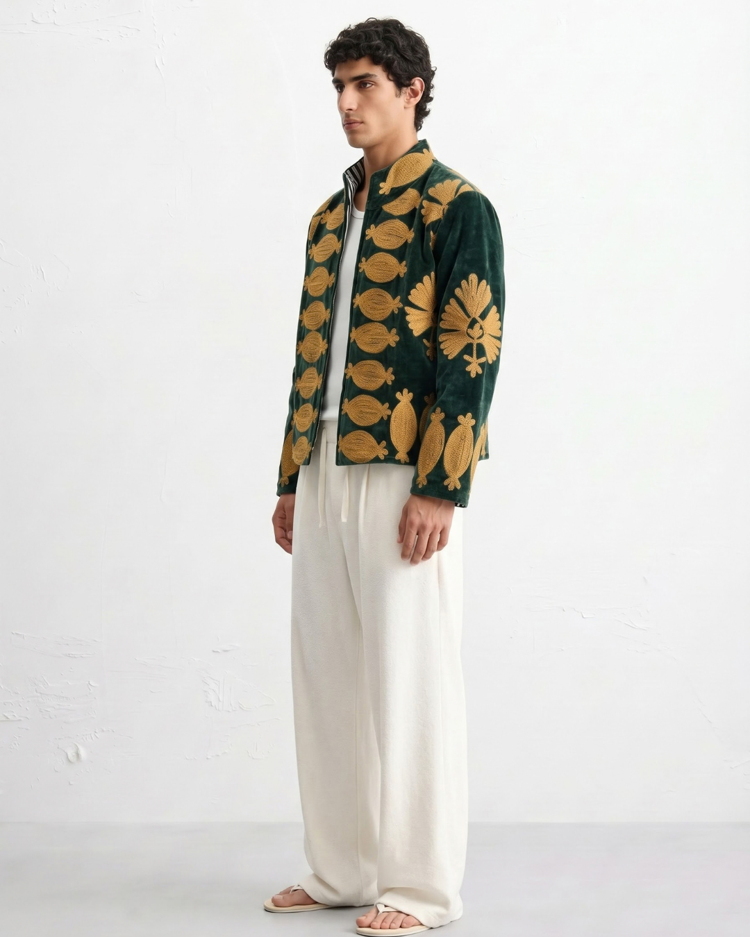 Forest Green Pomegranate Velvet Suzani Jacket