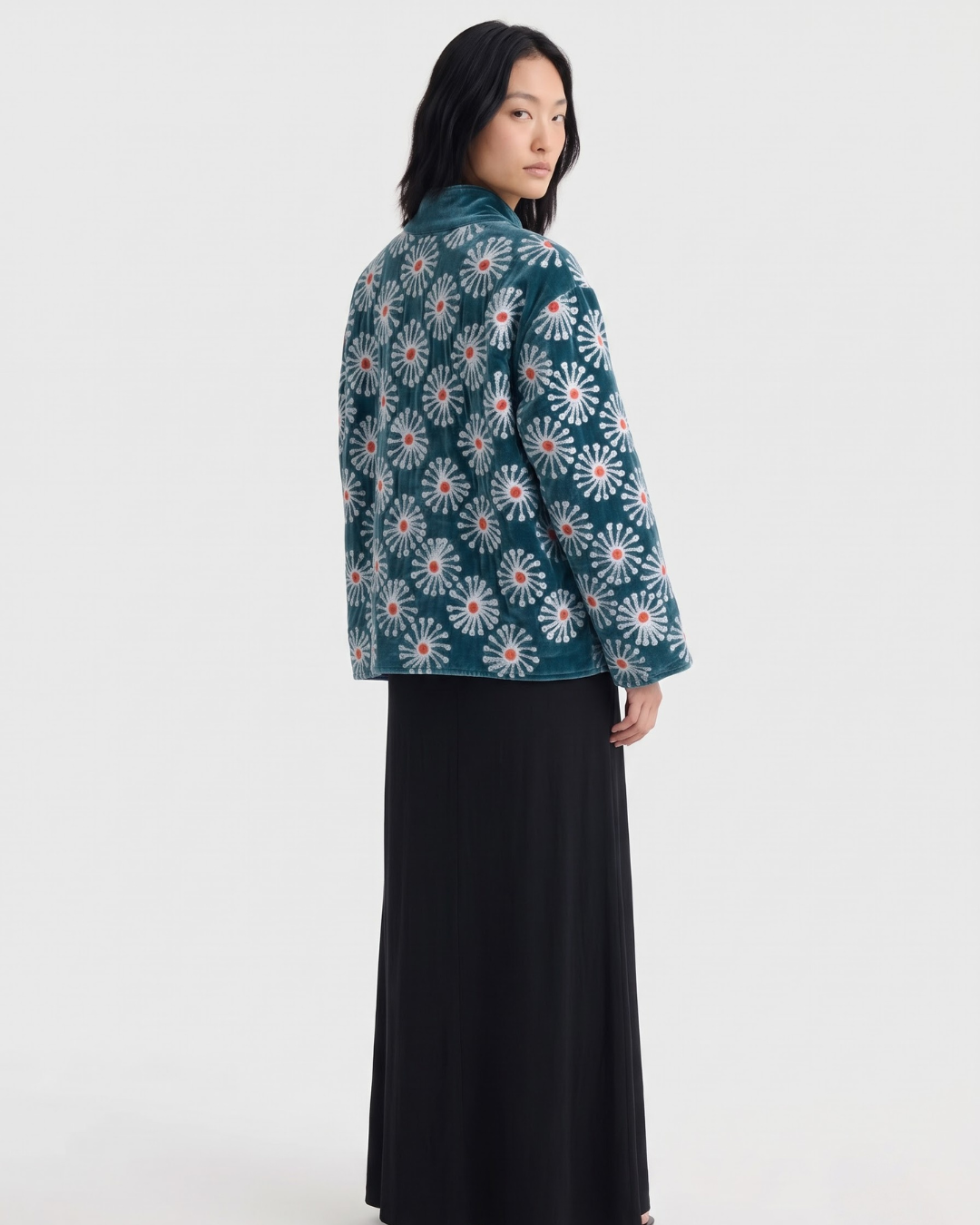 Teal Sunburst Daisy Velvet Suzani Jacket