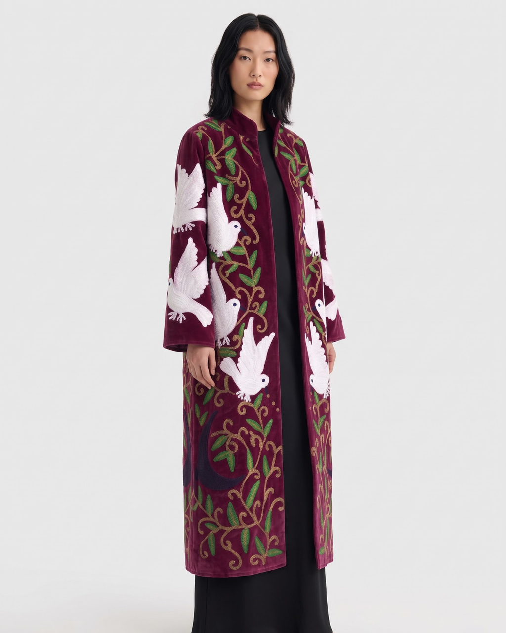 Plum Dove Velvet Suzani Coat