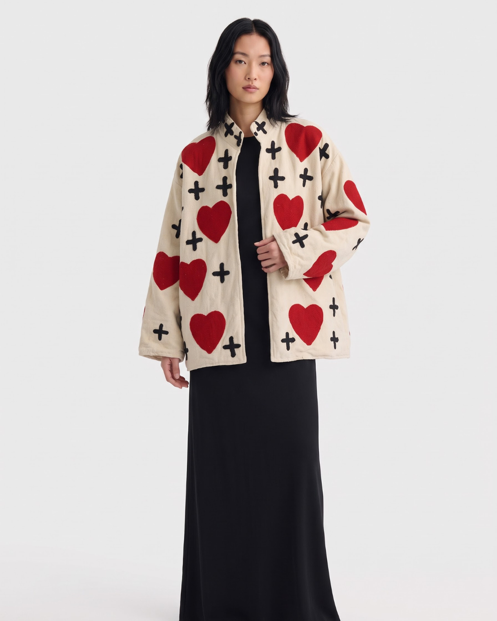Ivory Red Heart Handloom Suzani Jacket