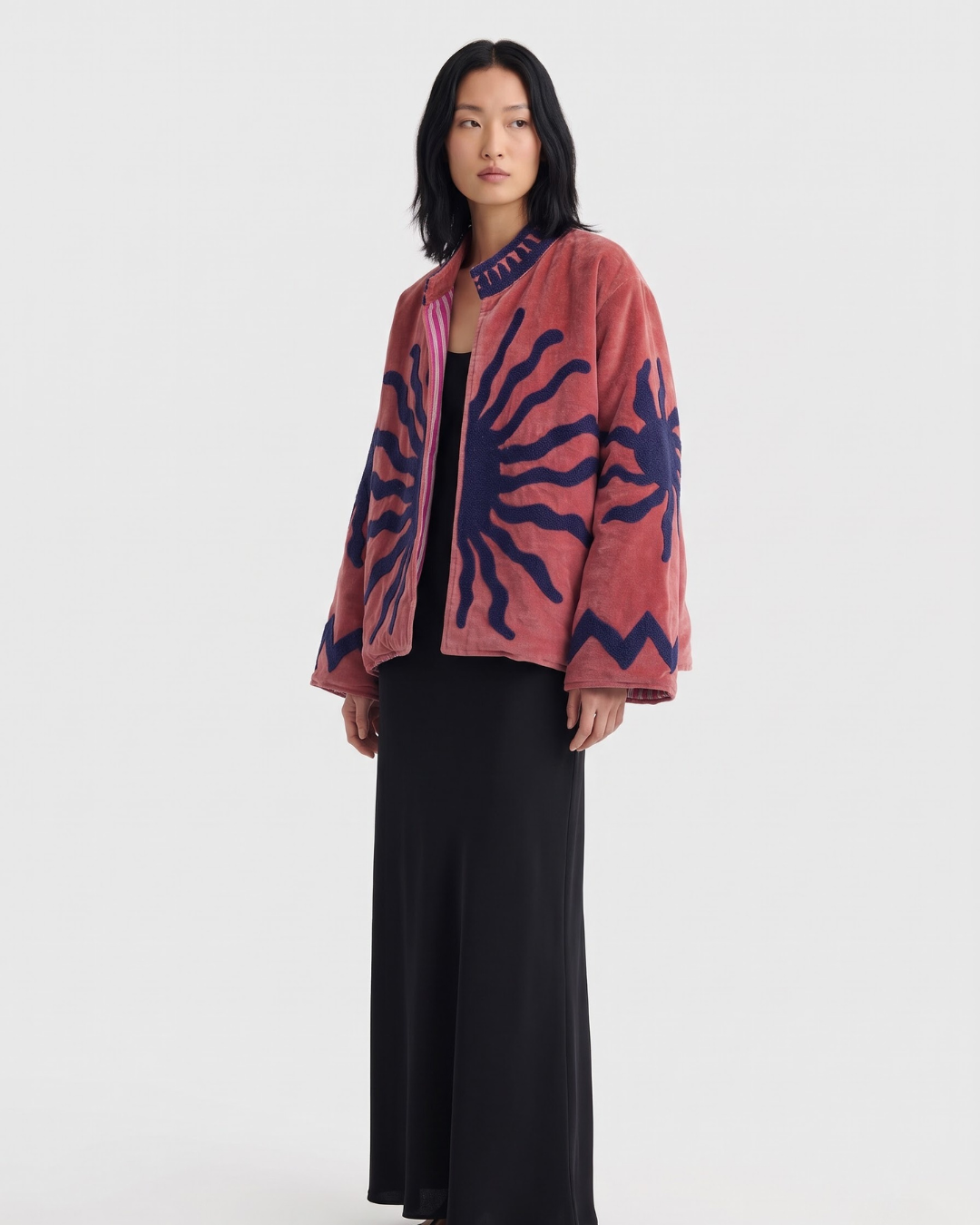 Rose Solar Burst Velvet Suzani Jacket