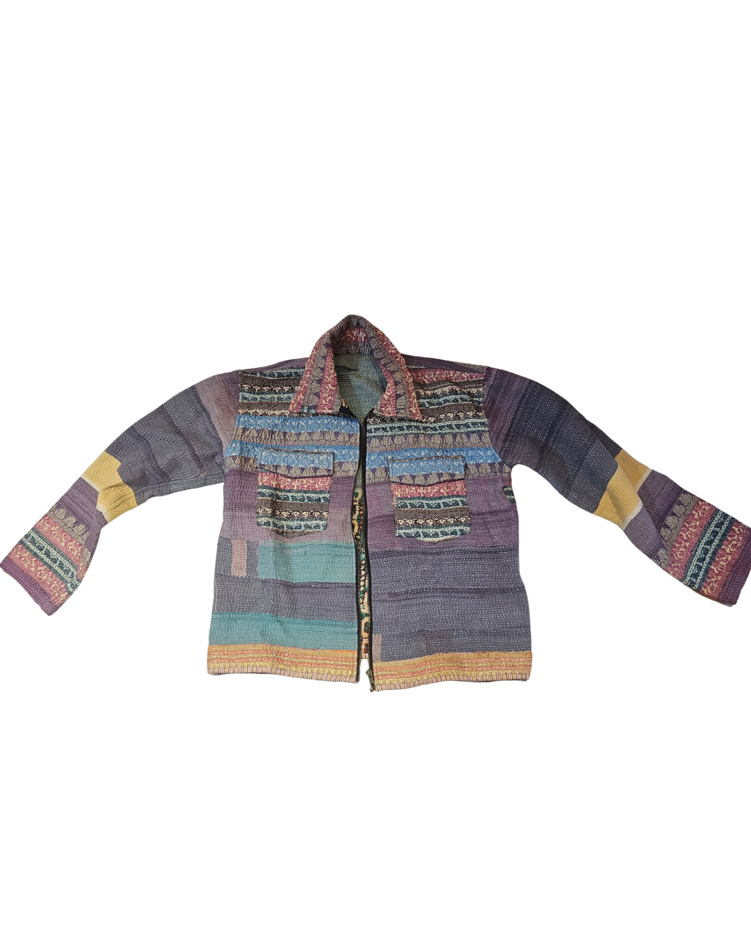 Lavender Stripe Kantha Hooded Jacket