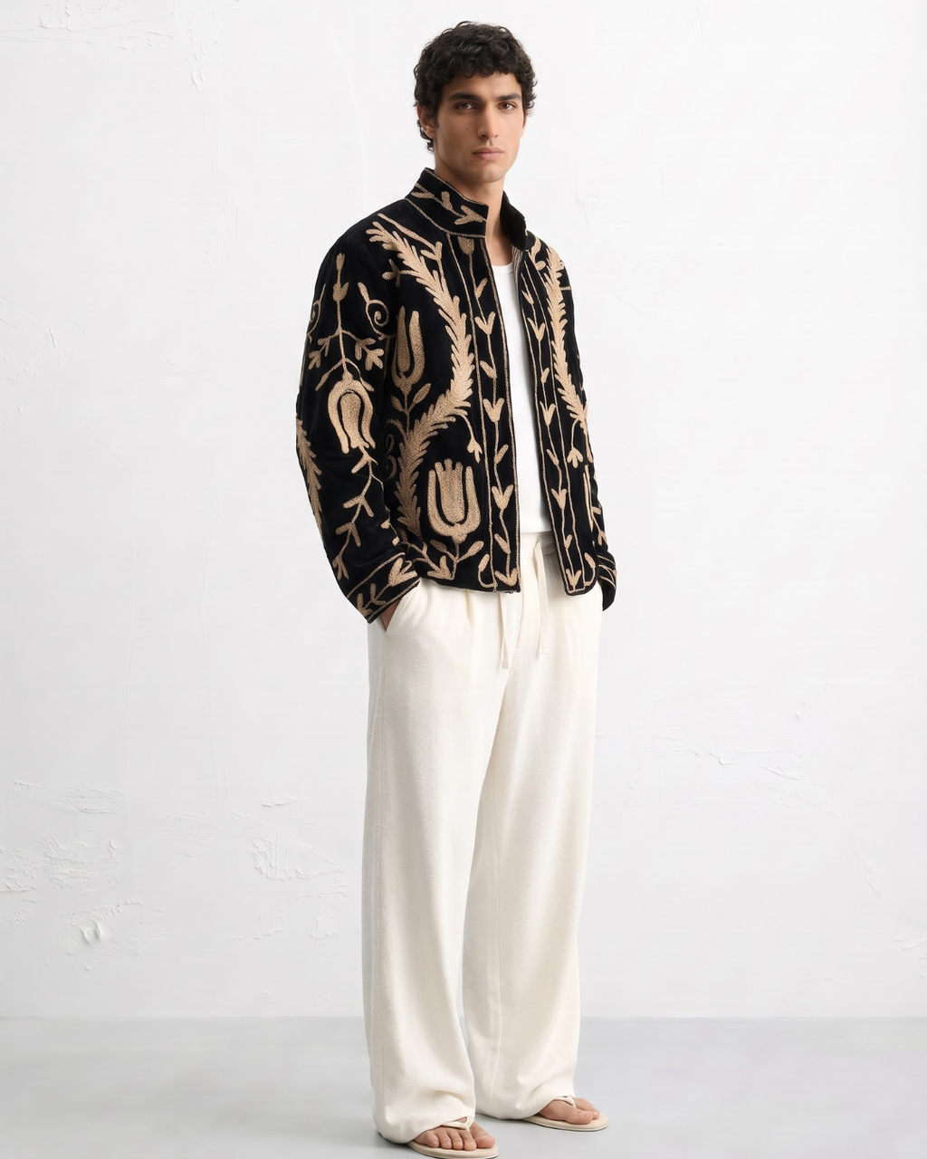 Black Tulip Fern Velvet Suzani Jacket