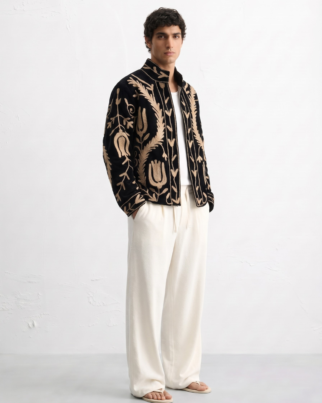 Black Tulip Fern Velvet Suzani Jacket