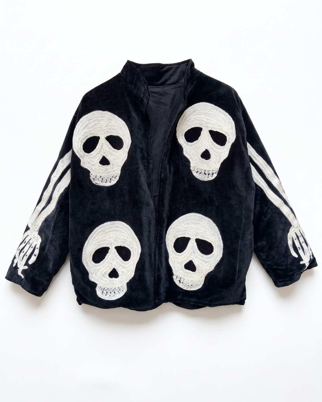 Black Skull Velvet Suzani Jacket