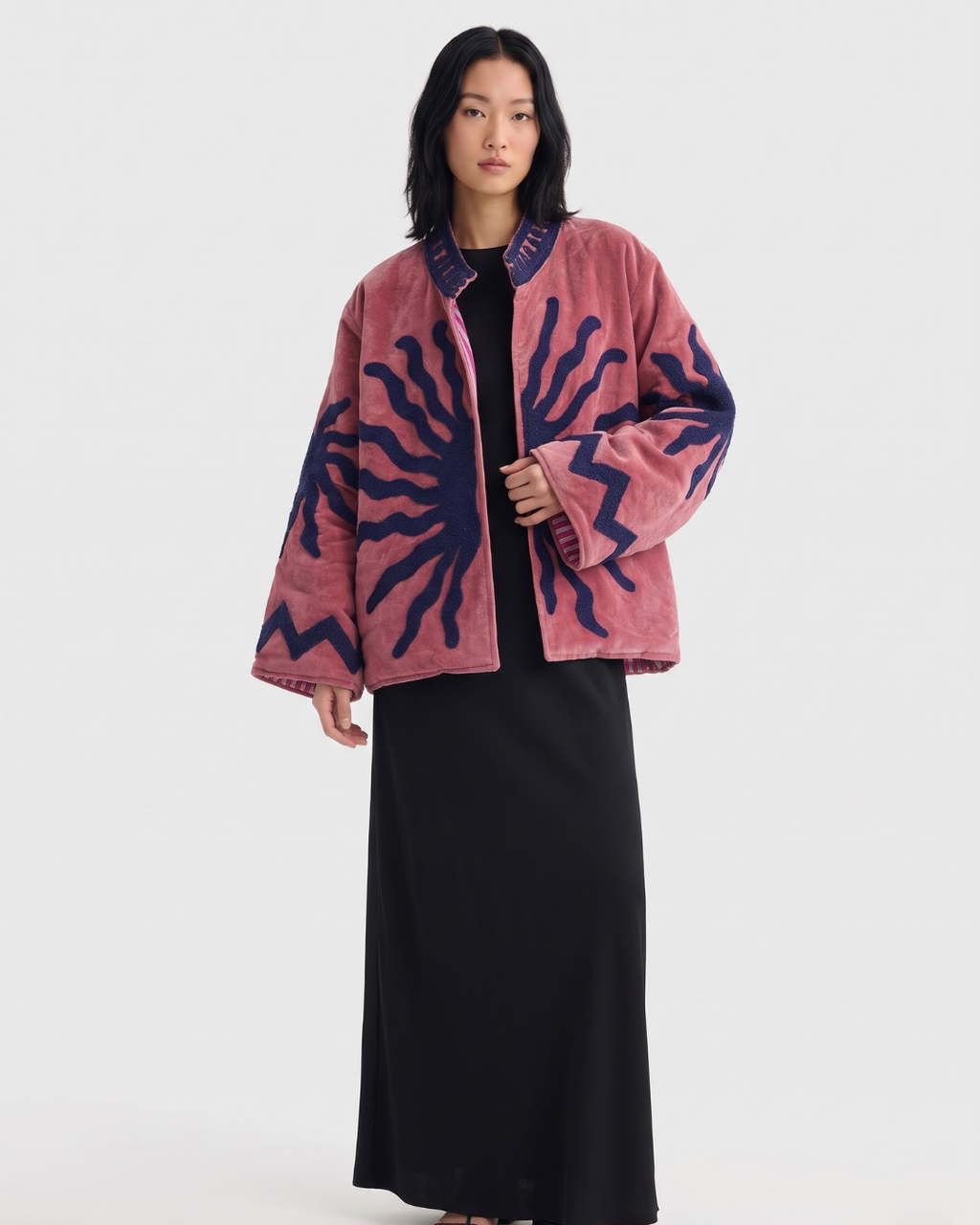 Rose Solar Burst Velvet Suzani Jacket