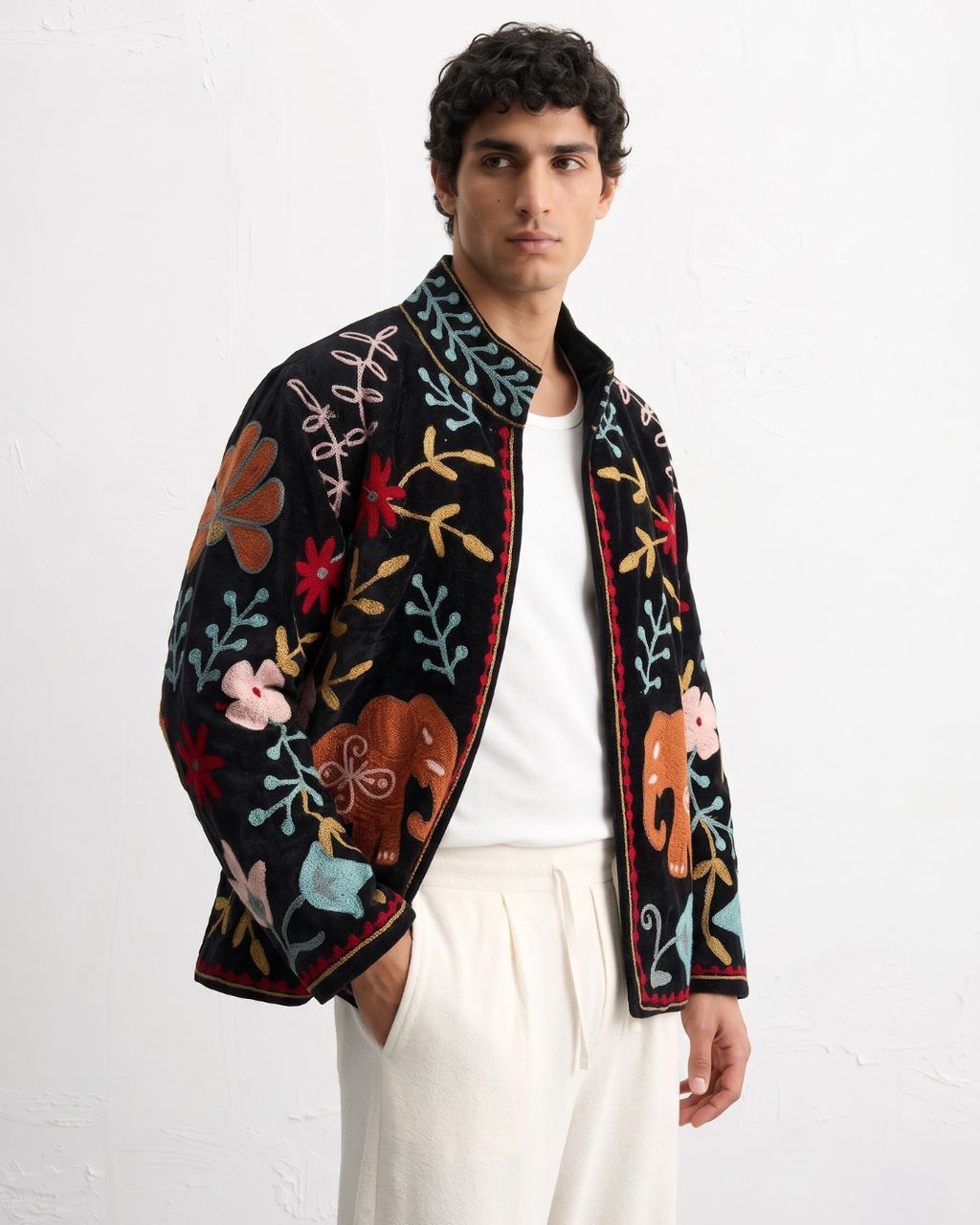 Black Elephant Velvet Suzani Jacket
