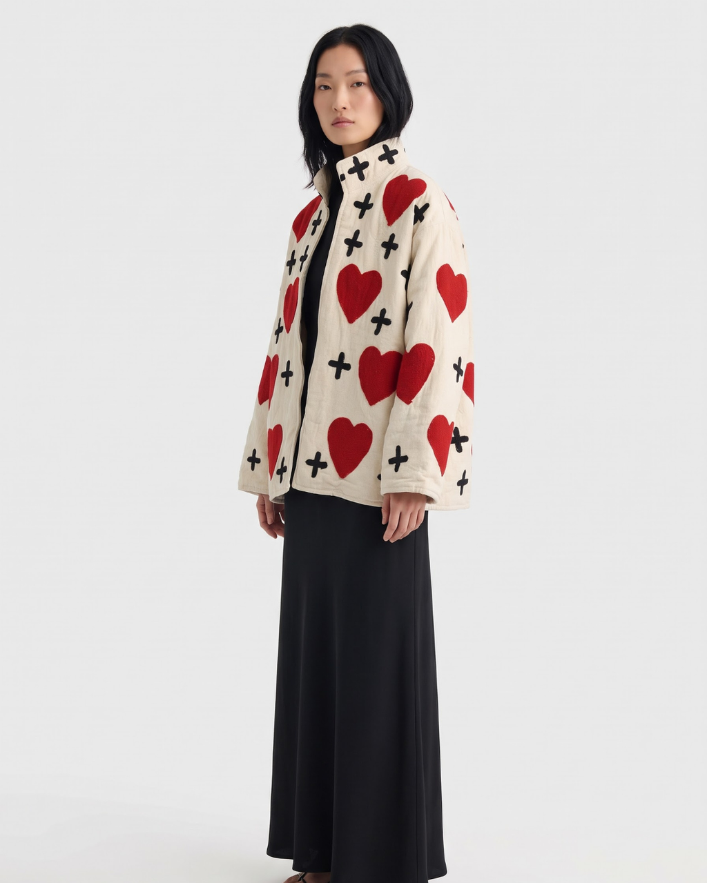 Ivory Red Heart Handloom Suzani Jacket