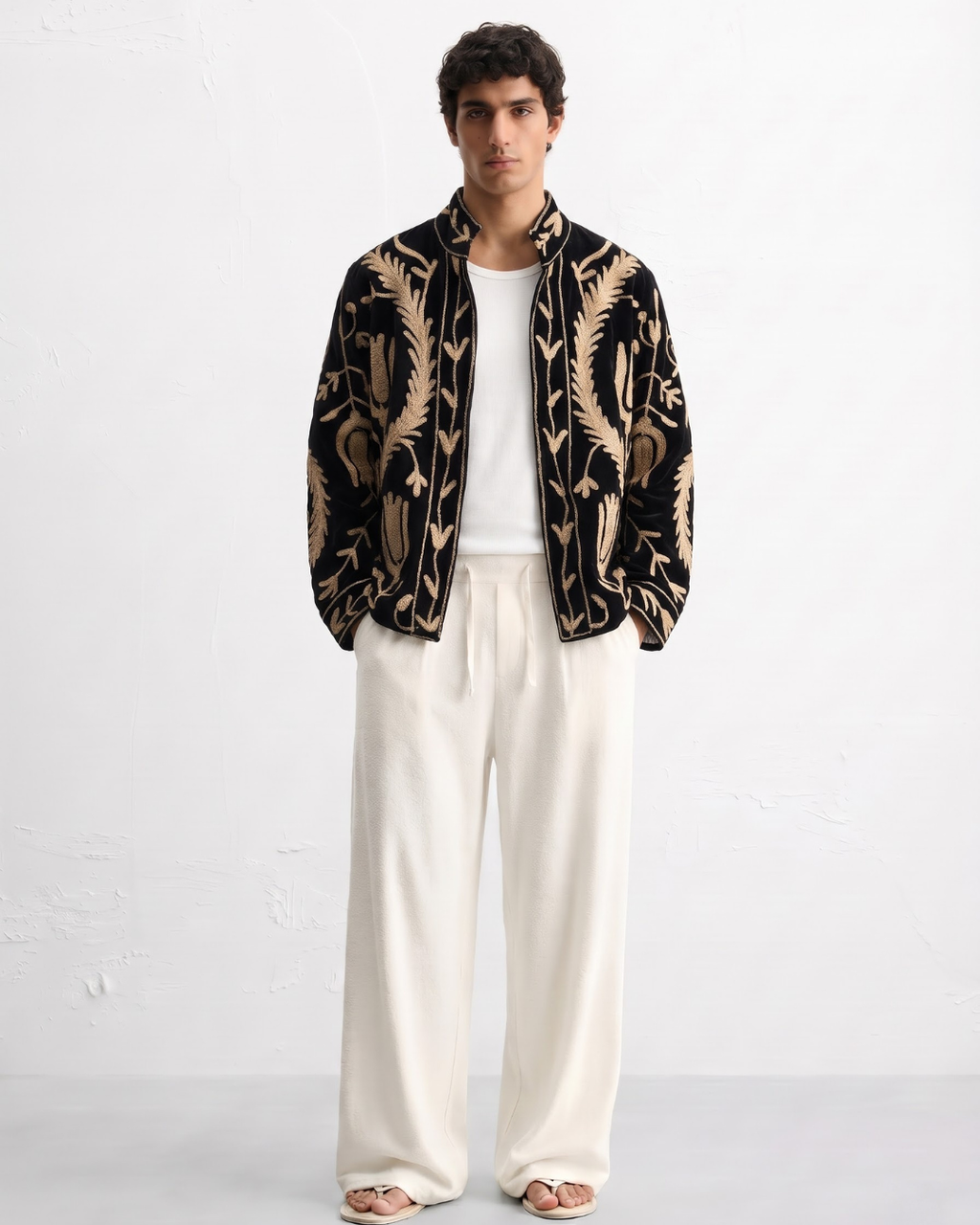 Black Tulip Fern Velvet Suzani Jacket