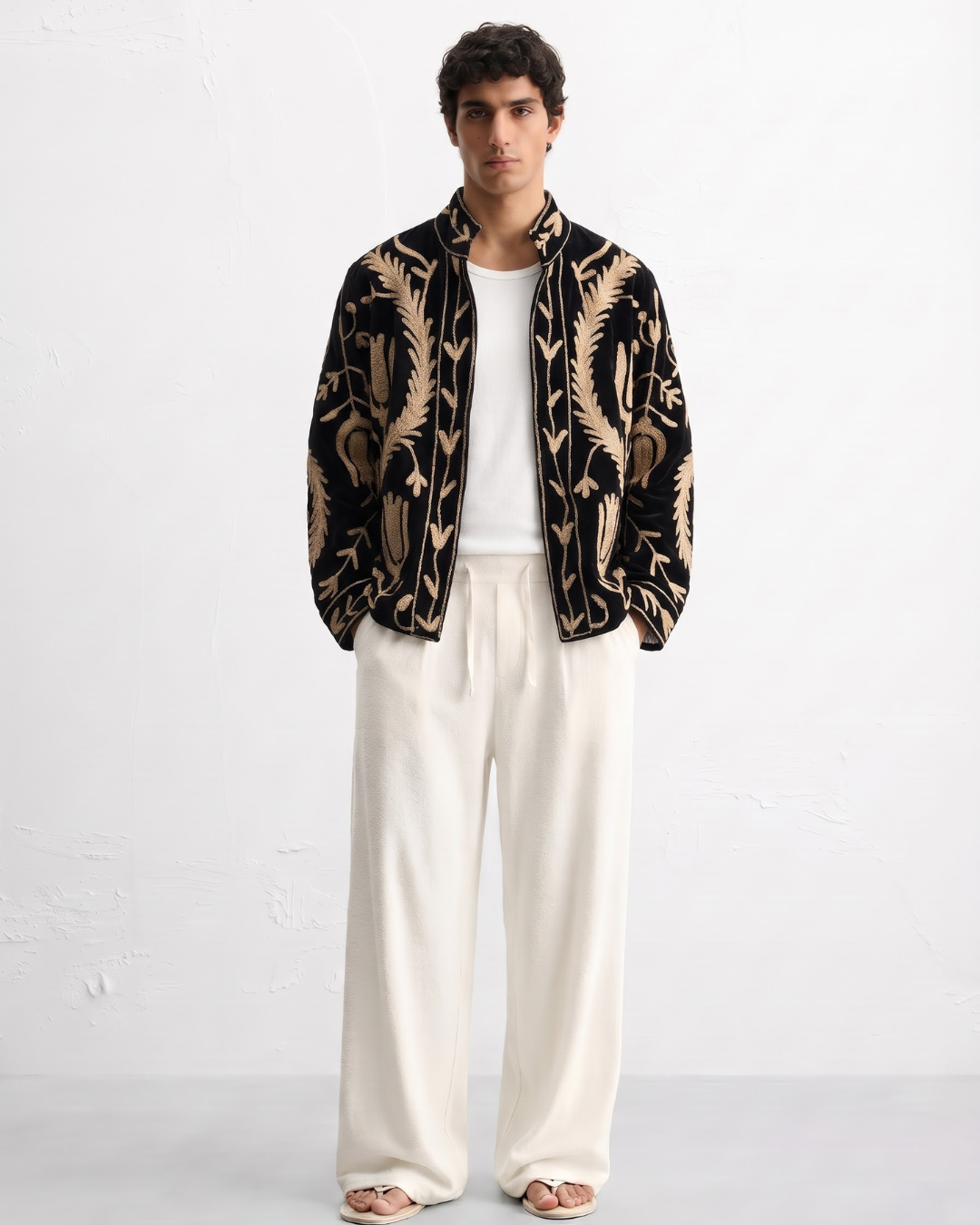 Black Tulip Fern Velvet Suzani Jacket