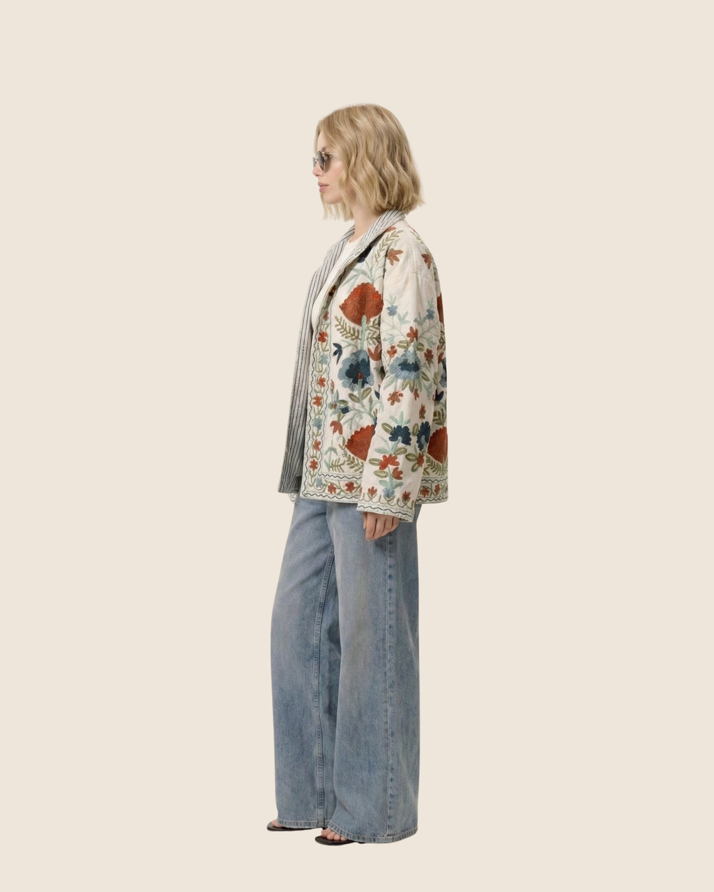 Ivory Poppy Handloom Suzani Jacket