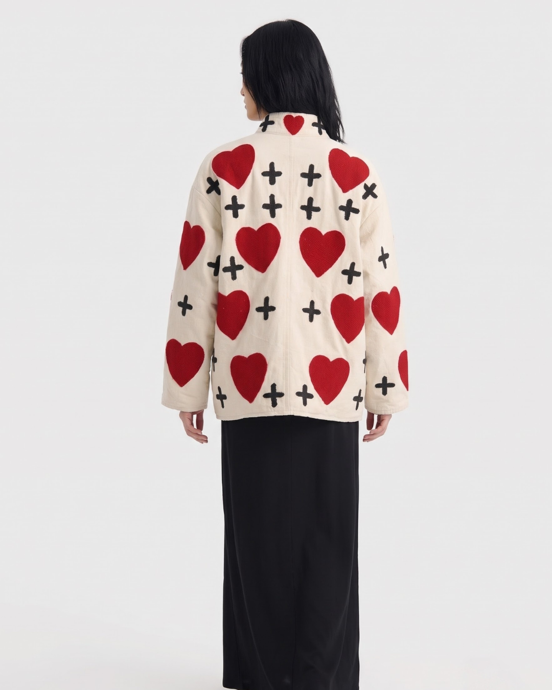 Ivory Red Heart Handloom Suzani Jacket