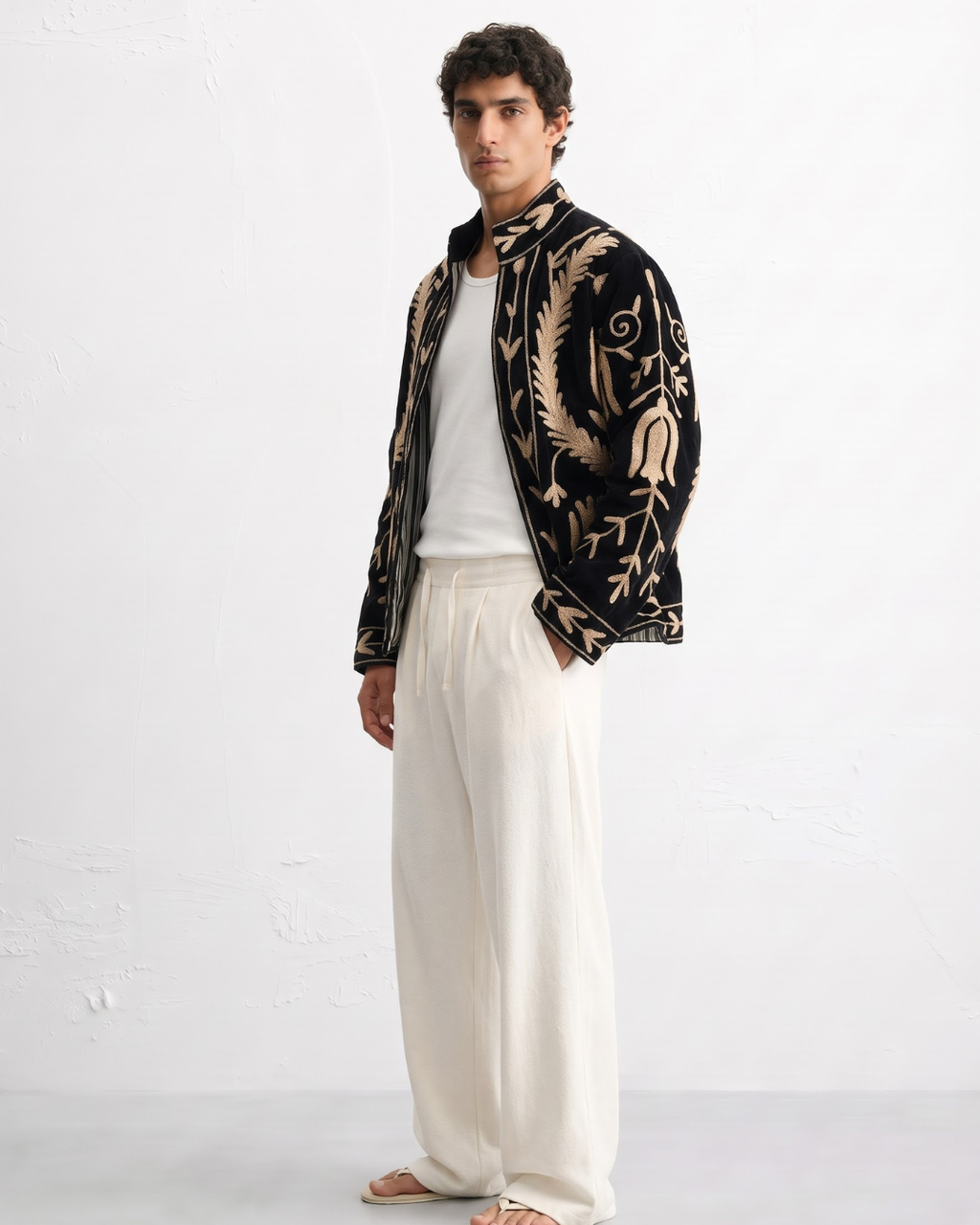 Black Tulip Fern Velvet Suzani Jacket