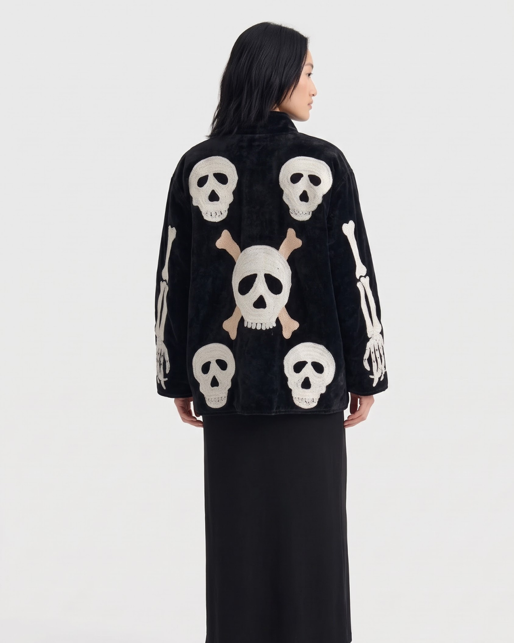 Black Skull Velvet Suzani Jacket