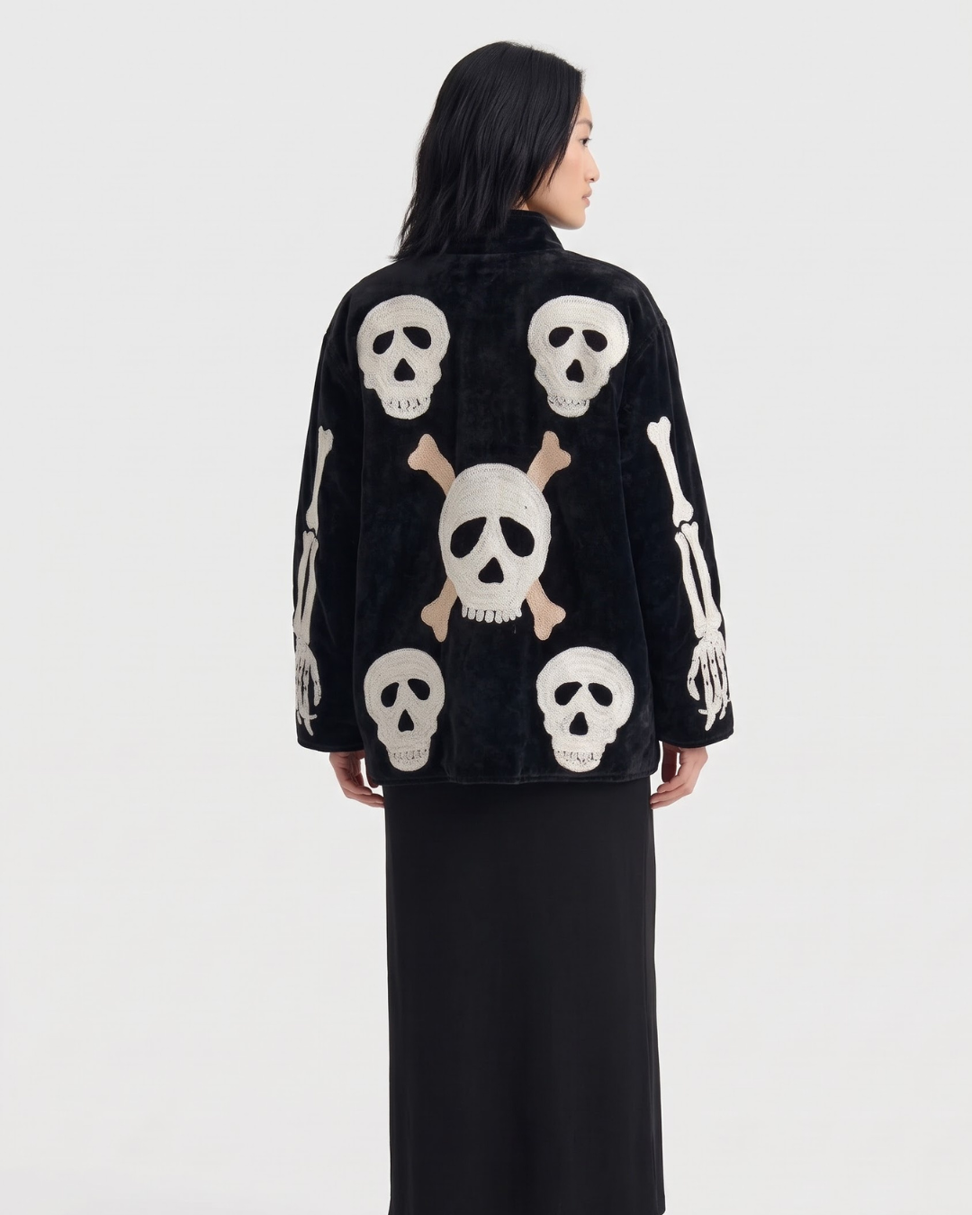 Black Skull Velvet Suzani Jacket