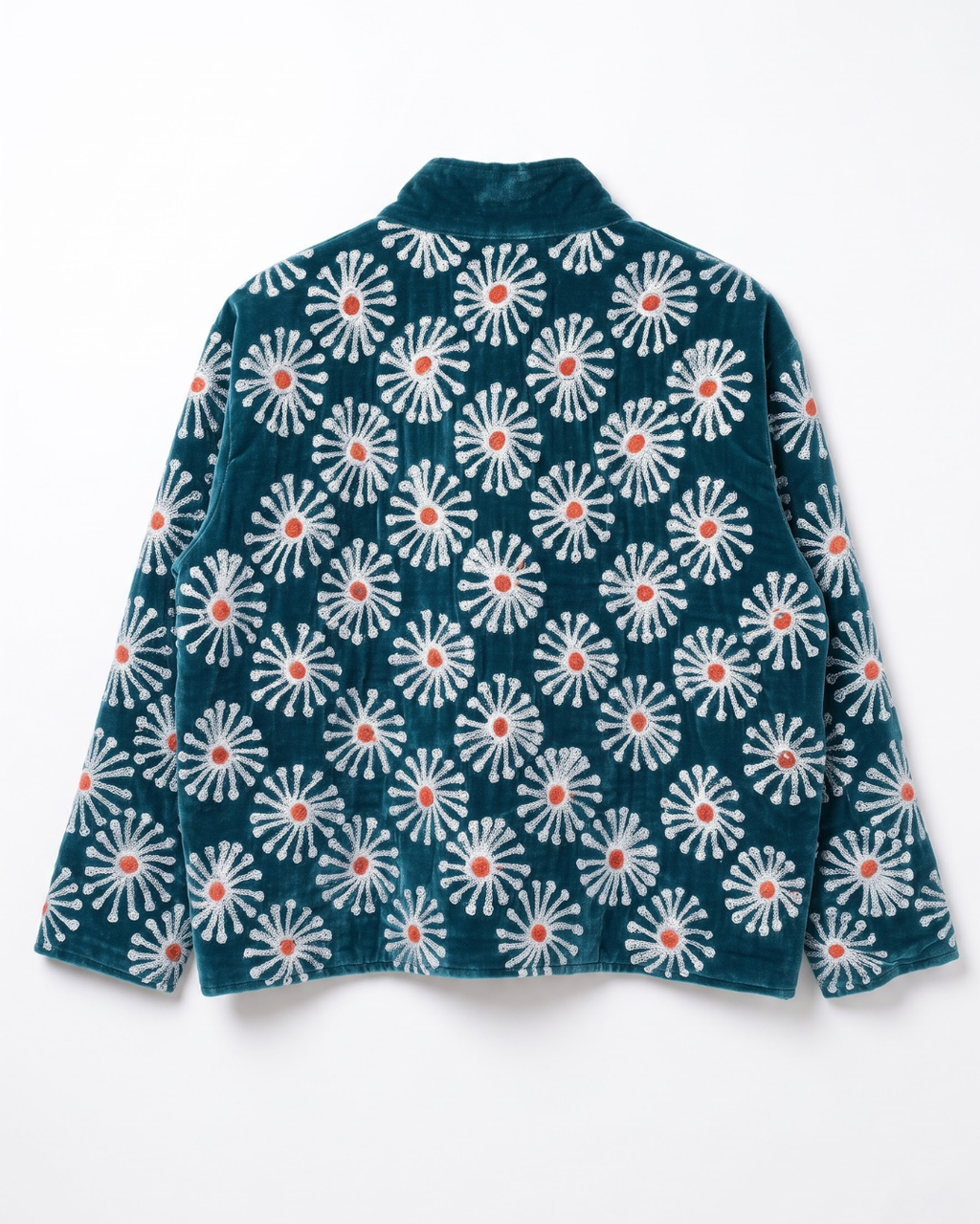 Teal Sunburst Daisy Velvet Suzani Jacket