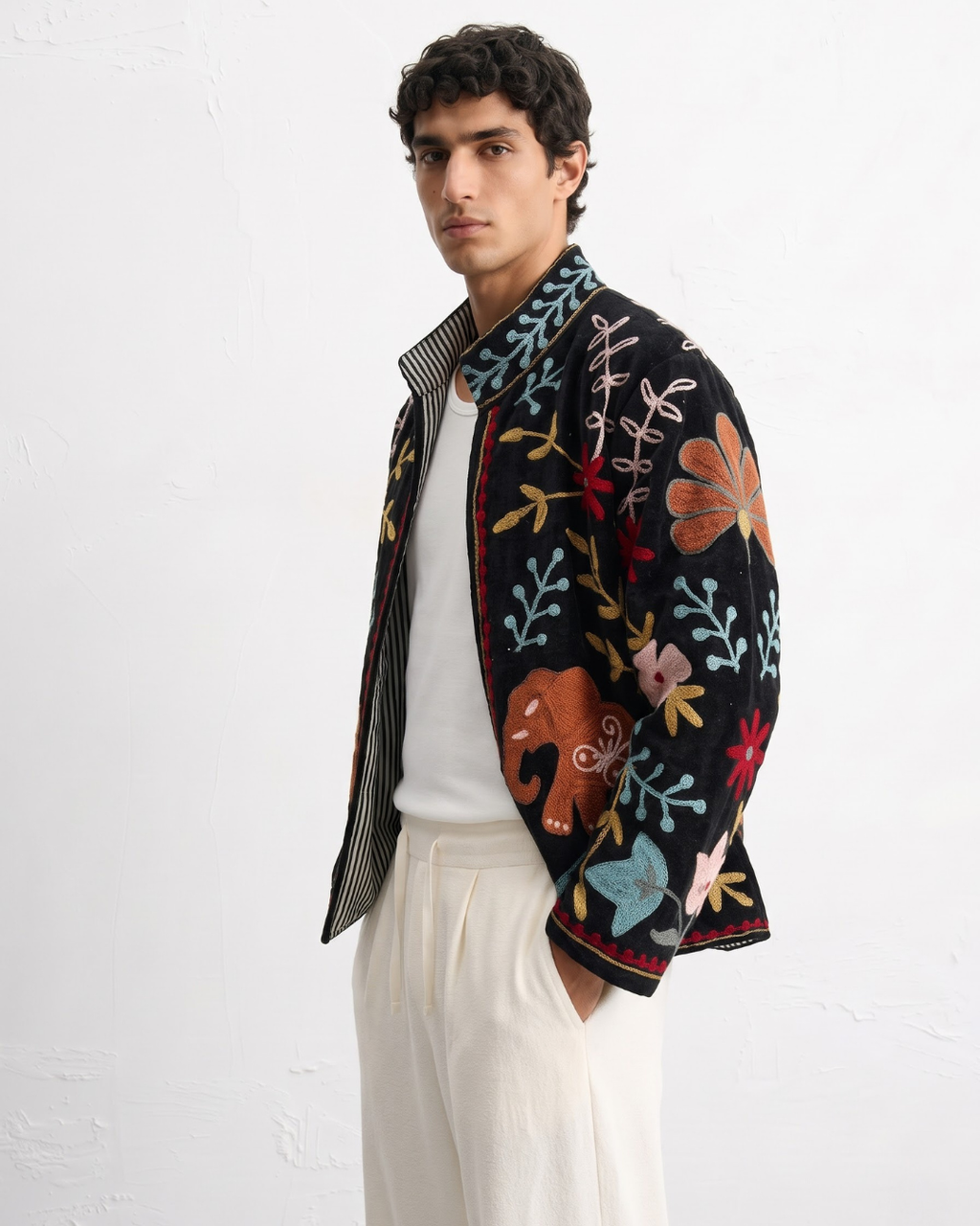 Black Elephant Velvet Suzani Jacket