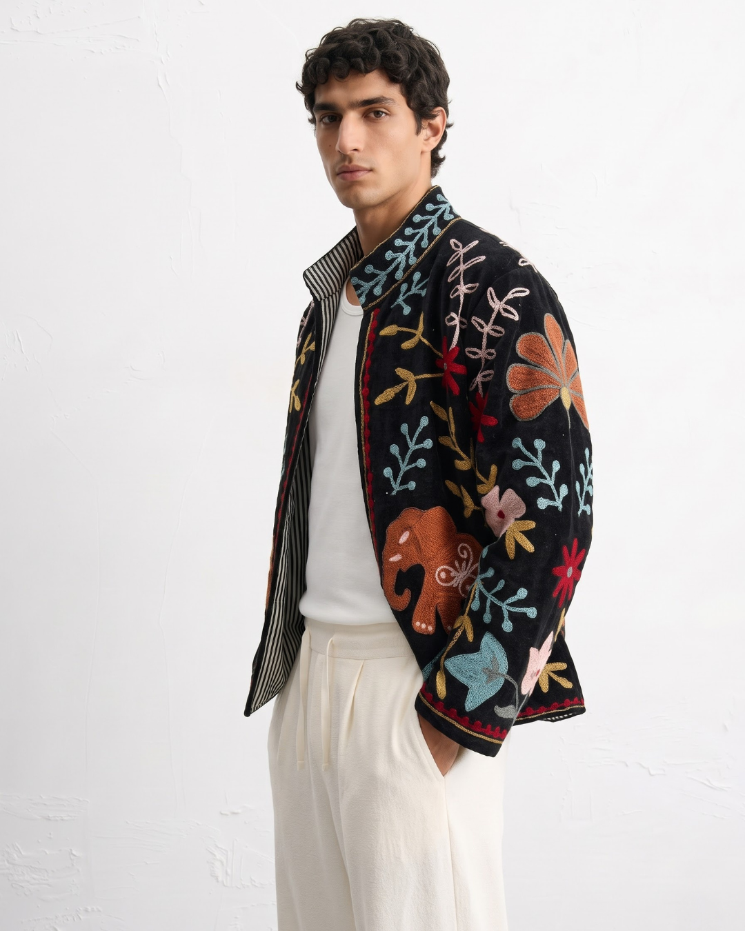 Black Elephant Velvet Suzani Jacket