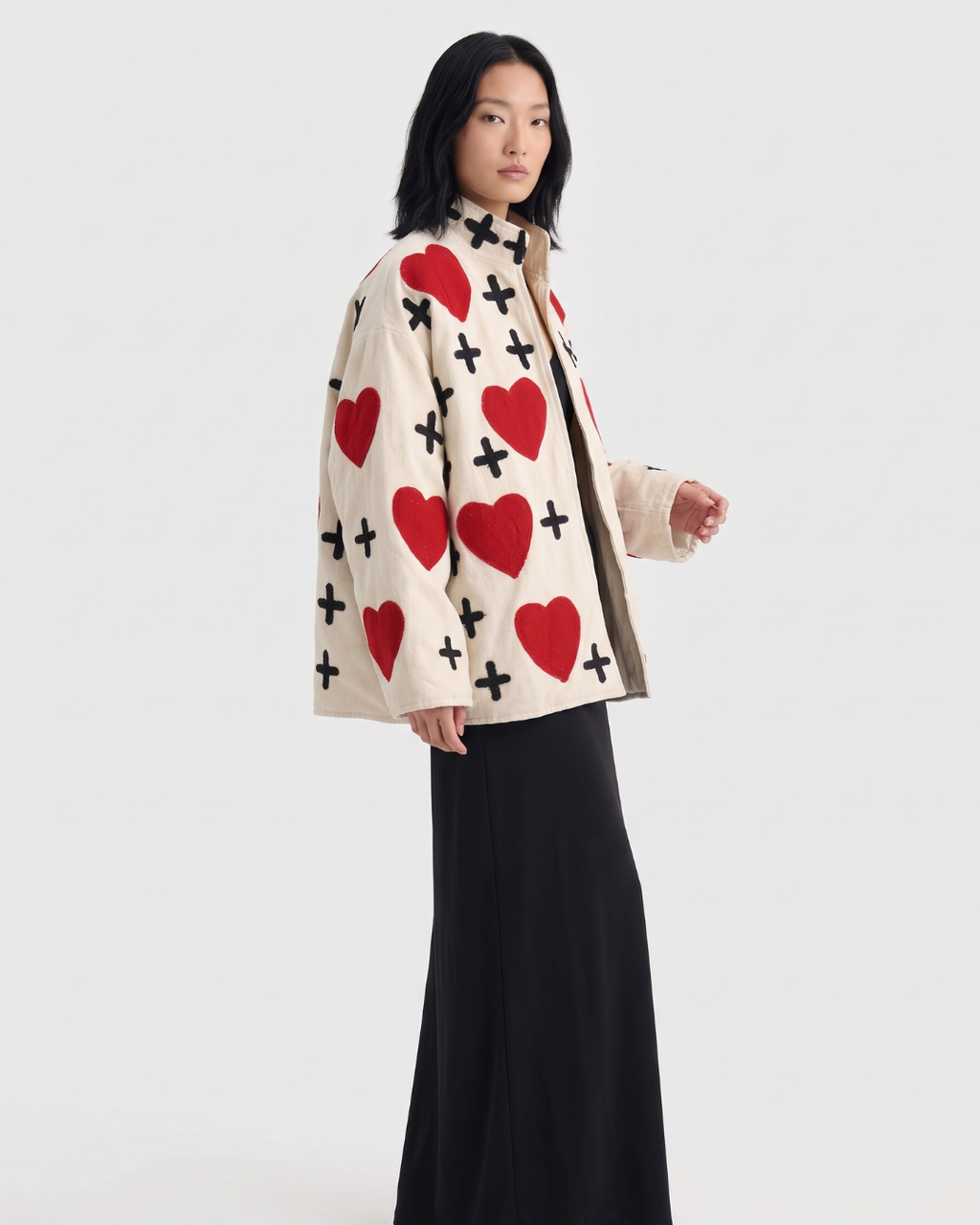 Ivory Red Heart Handloom Suzani Jacket