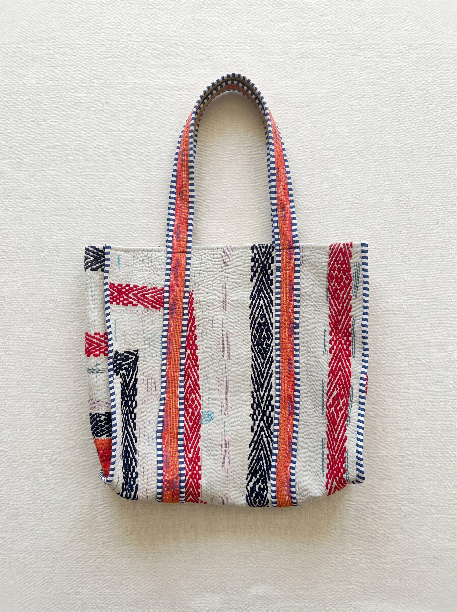 Ivory Stripe Kantha Patchwork Tote Bag