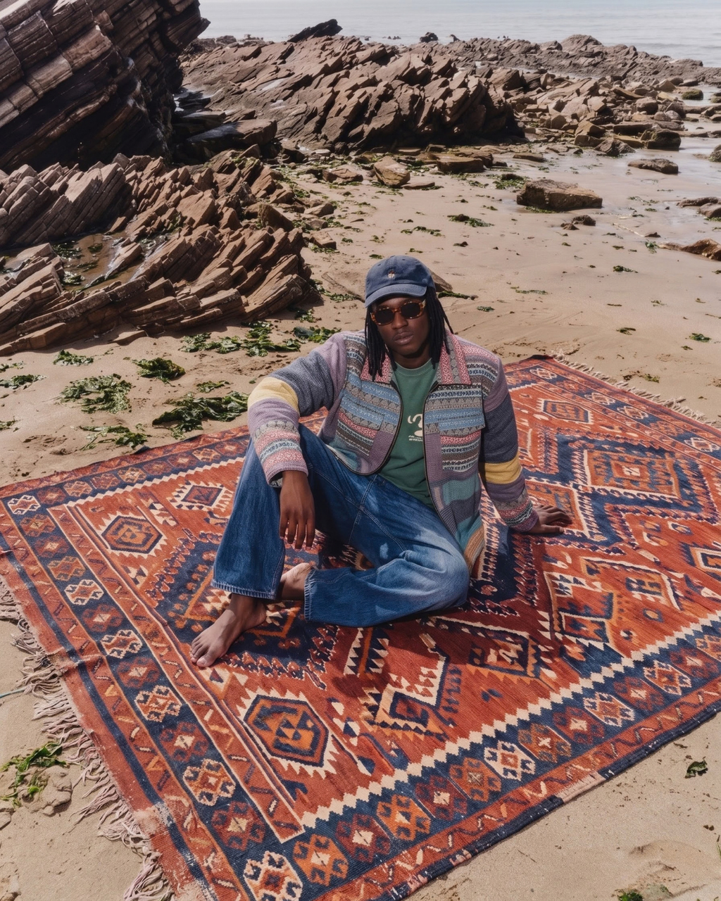 Lavender Stripe Kantha Hooded Jacket