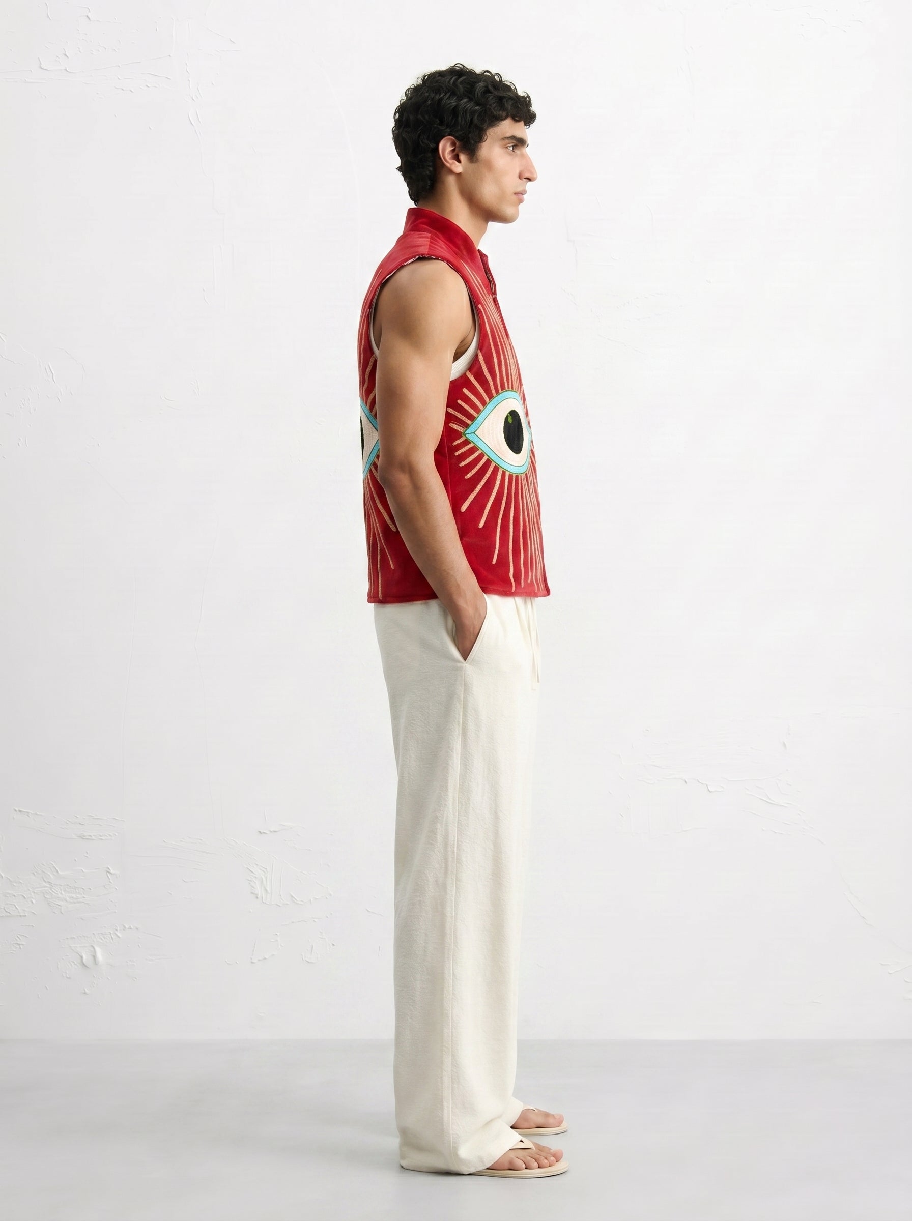 Red Evil Eye Velvet Suzani Vest
