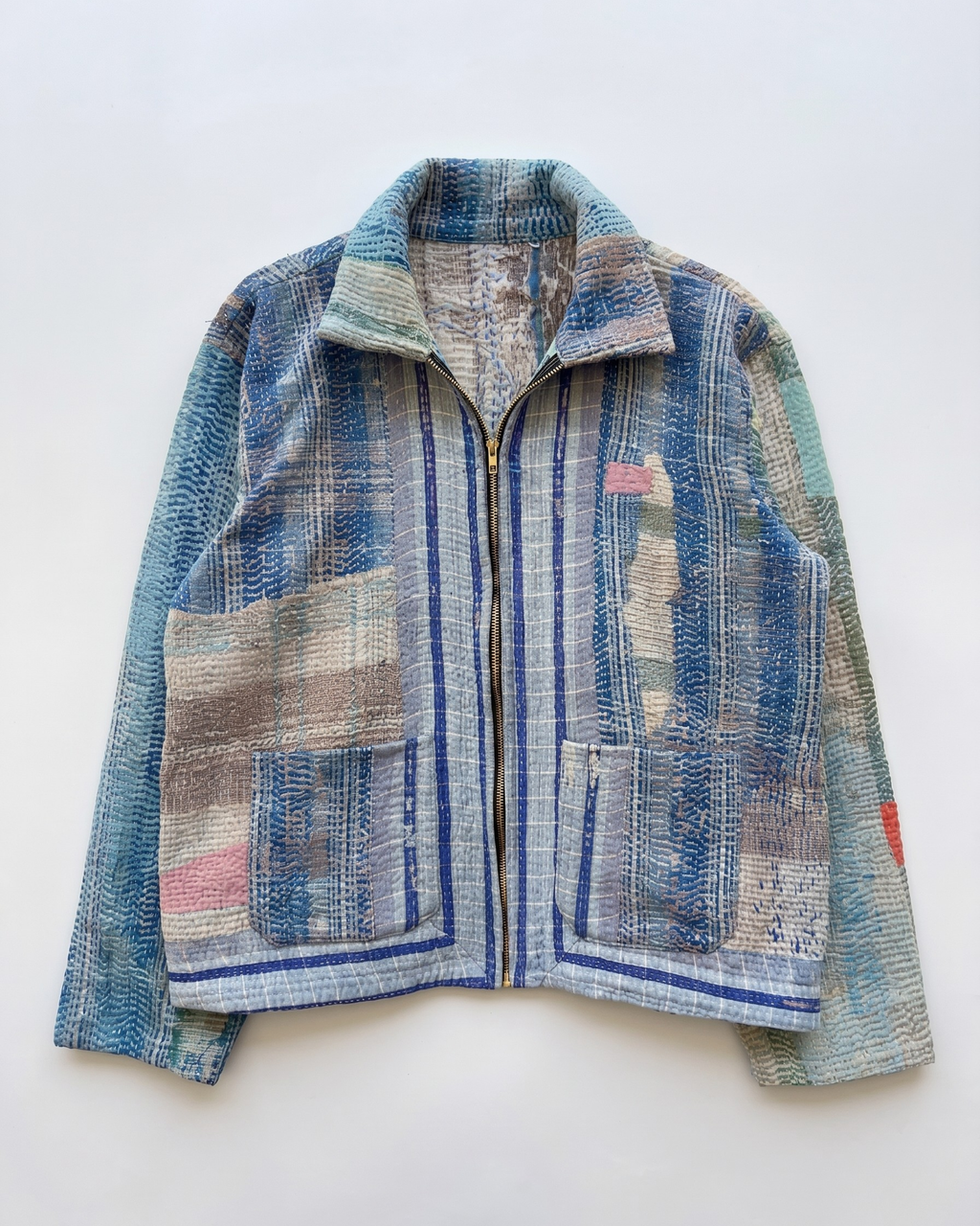 Blue Patchwork Kantha Quilted Jacket