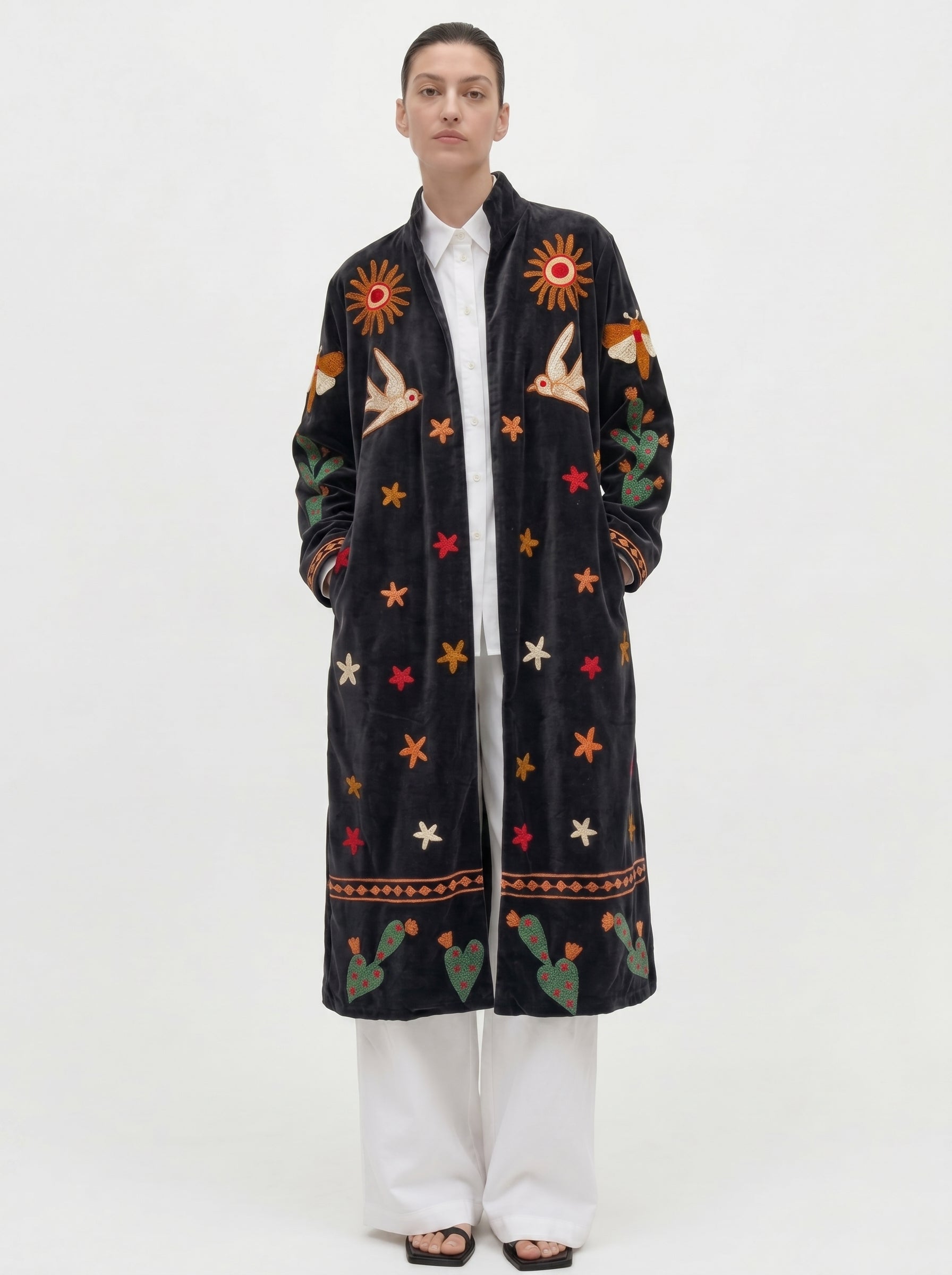 Black Desert Sky Velvet Suzani Coat