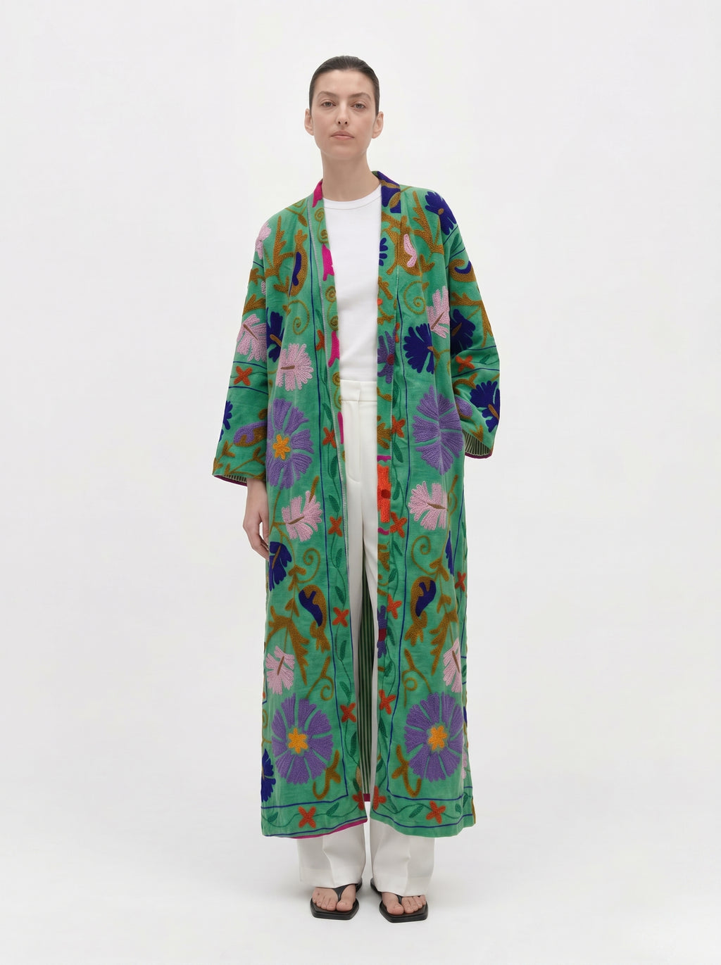 Emerald Floral Velvet Suzani Coat