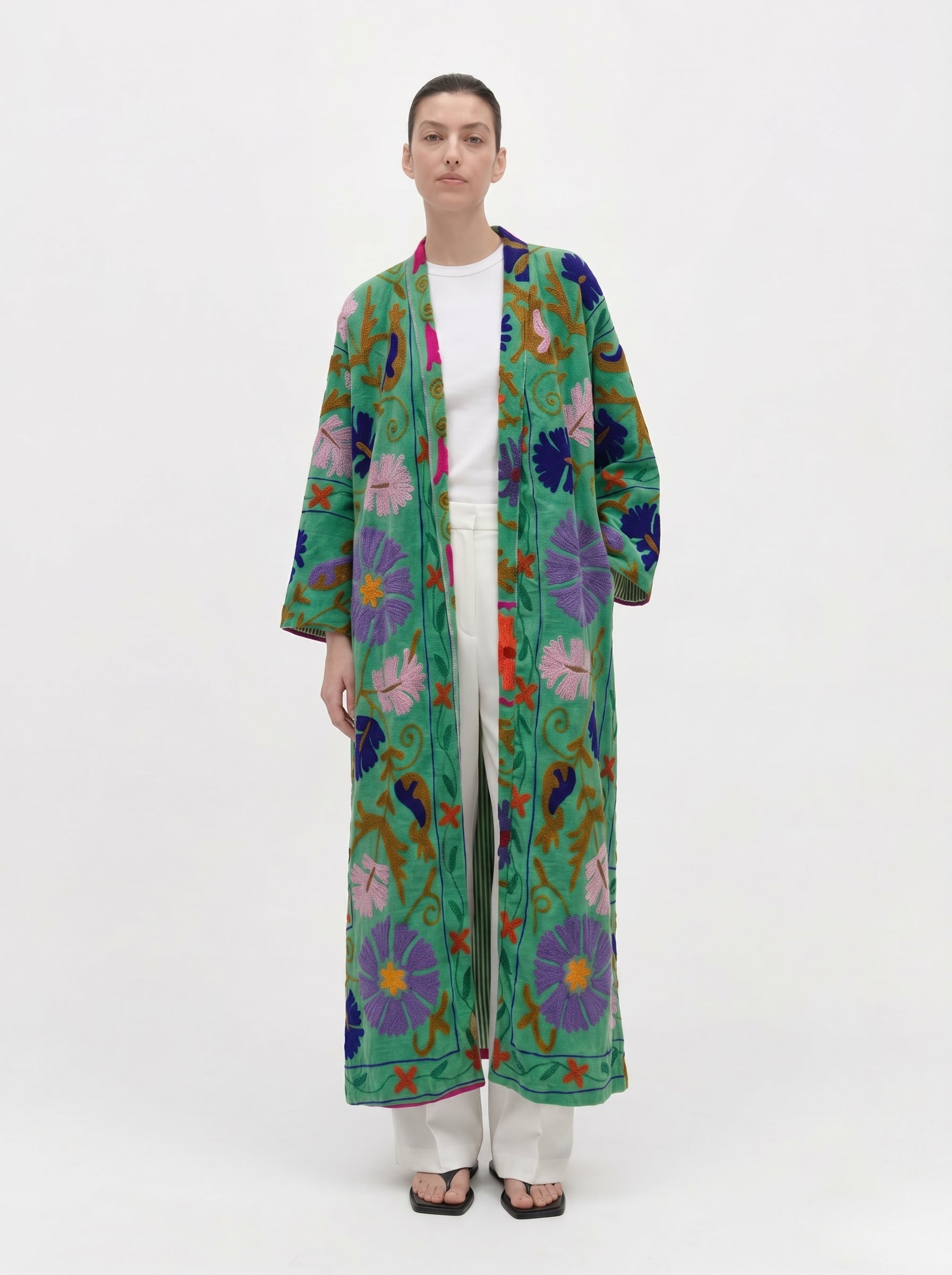 Emerald Floral Velvet Suzani Coat