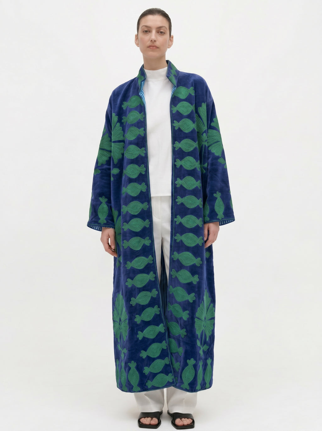 Blue Pomegranate Velvet Suzani Coat