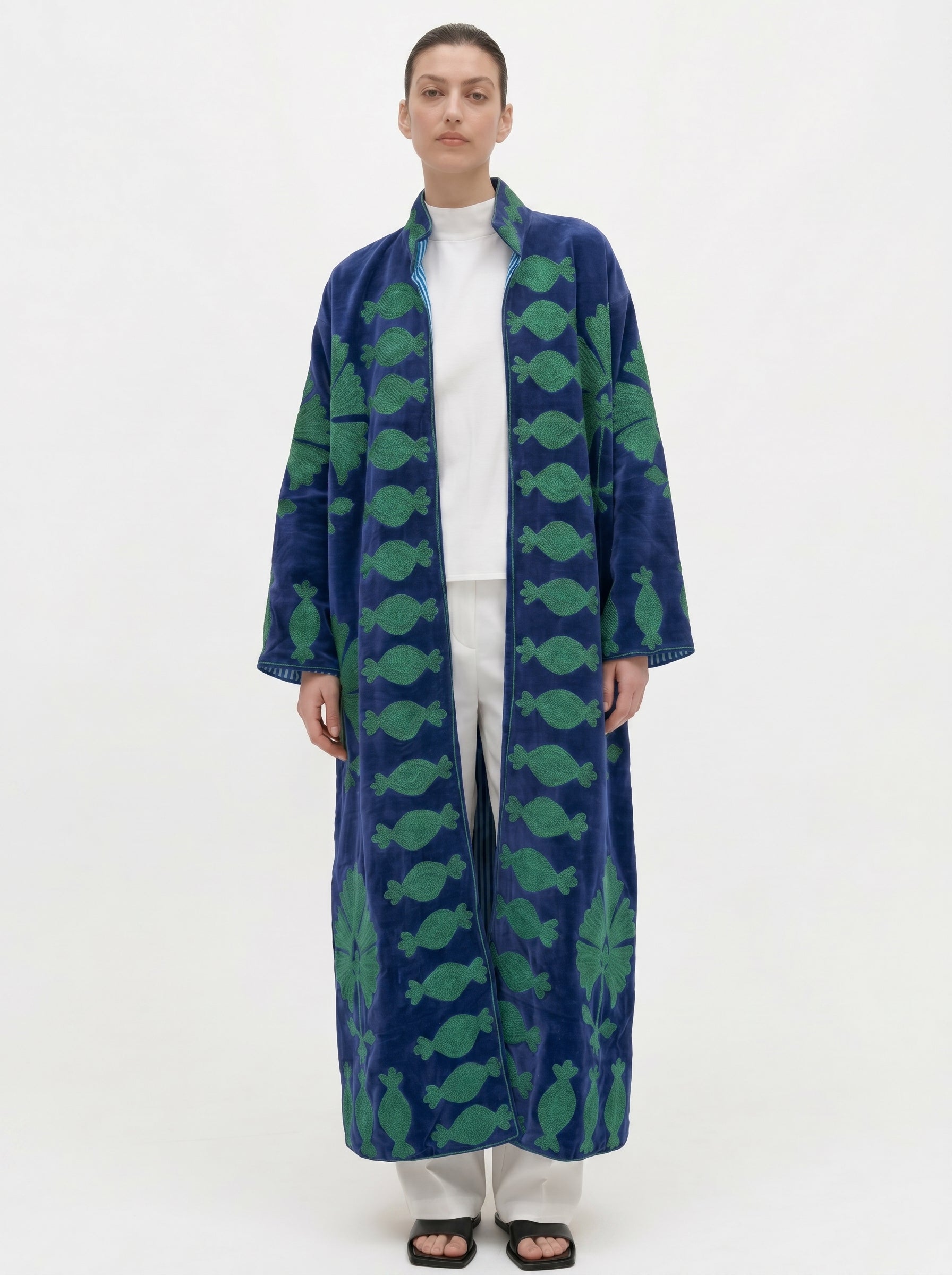 Blue Pomegranate Velvet Suzani Coat