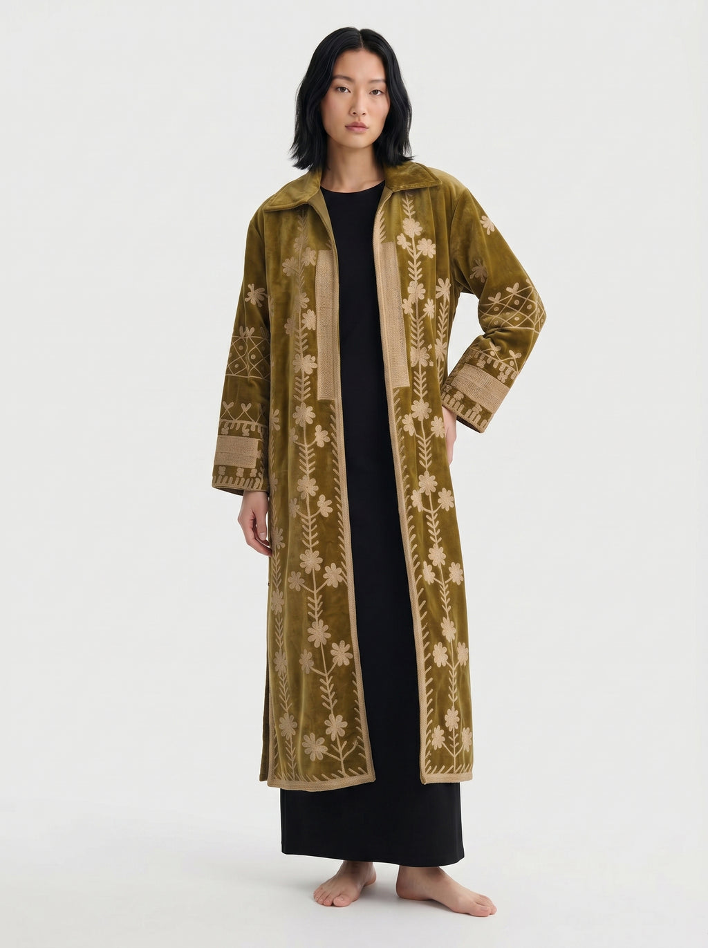 Olive Daisy Velvet Suzani Coat