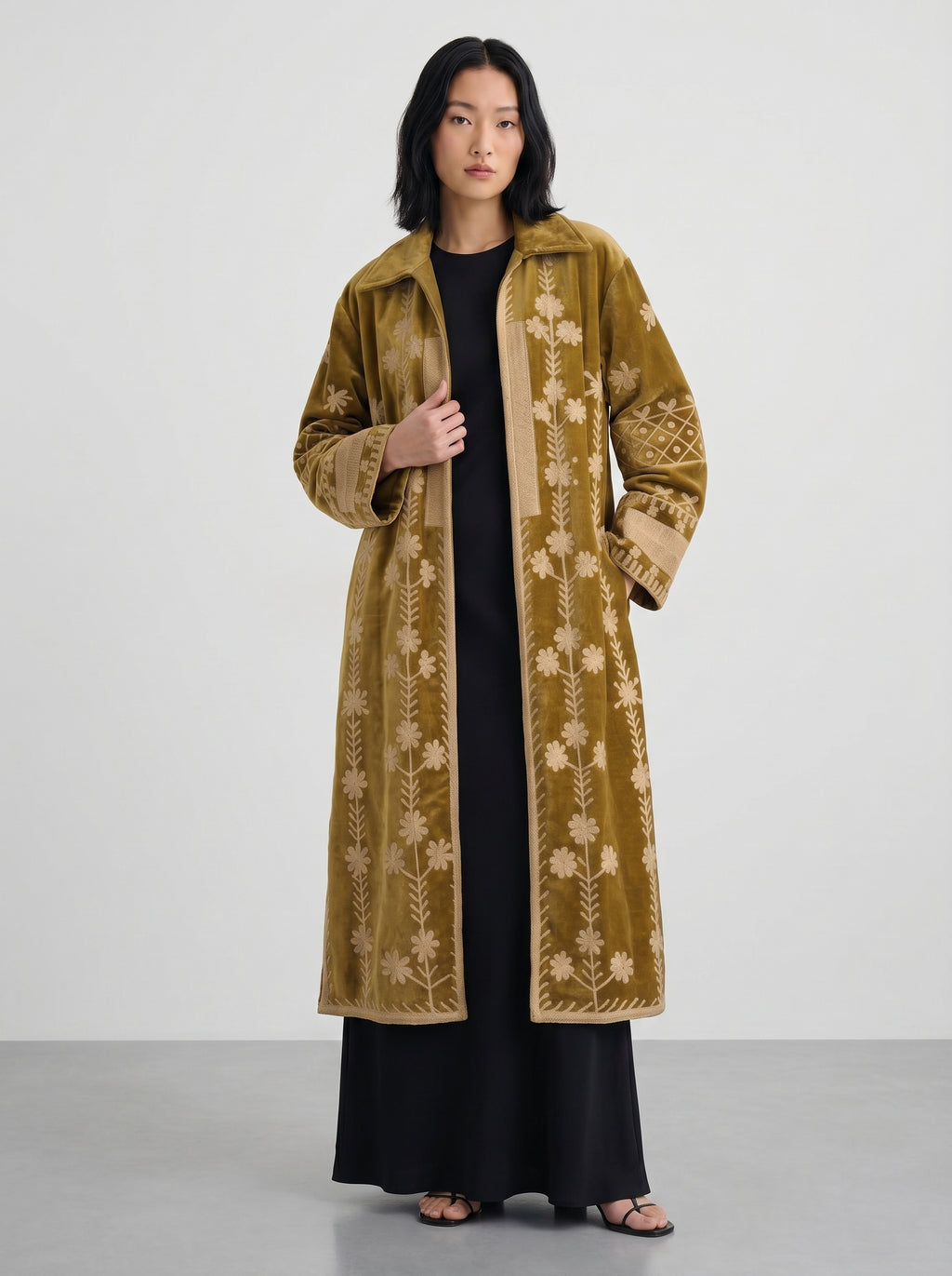 Olive Daisy Velvet Suzani Coat