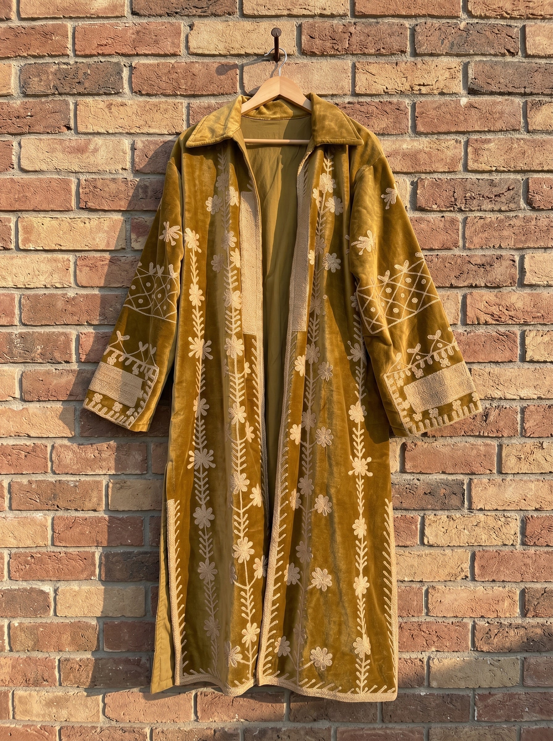 Olive Daisy Velvet Suzani Coat