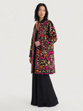 Black Floral Vine Velvet Suzani Coat