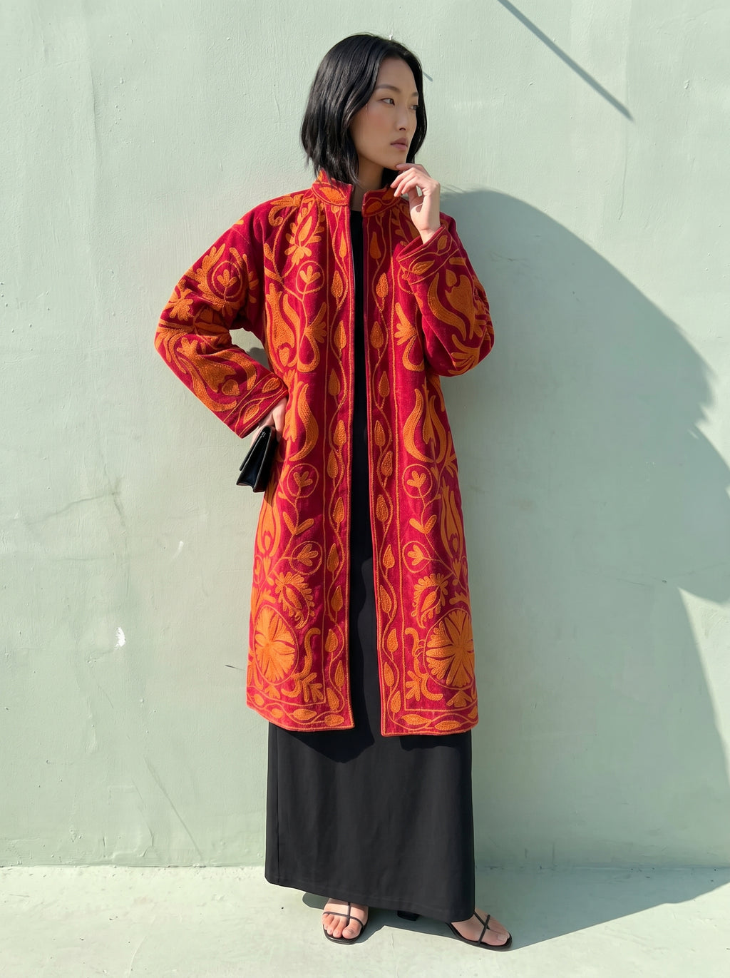 Crimson Tulip Velvet Suzani Coat
