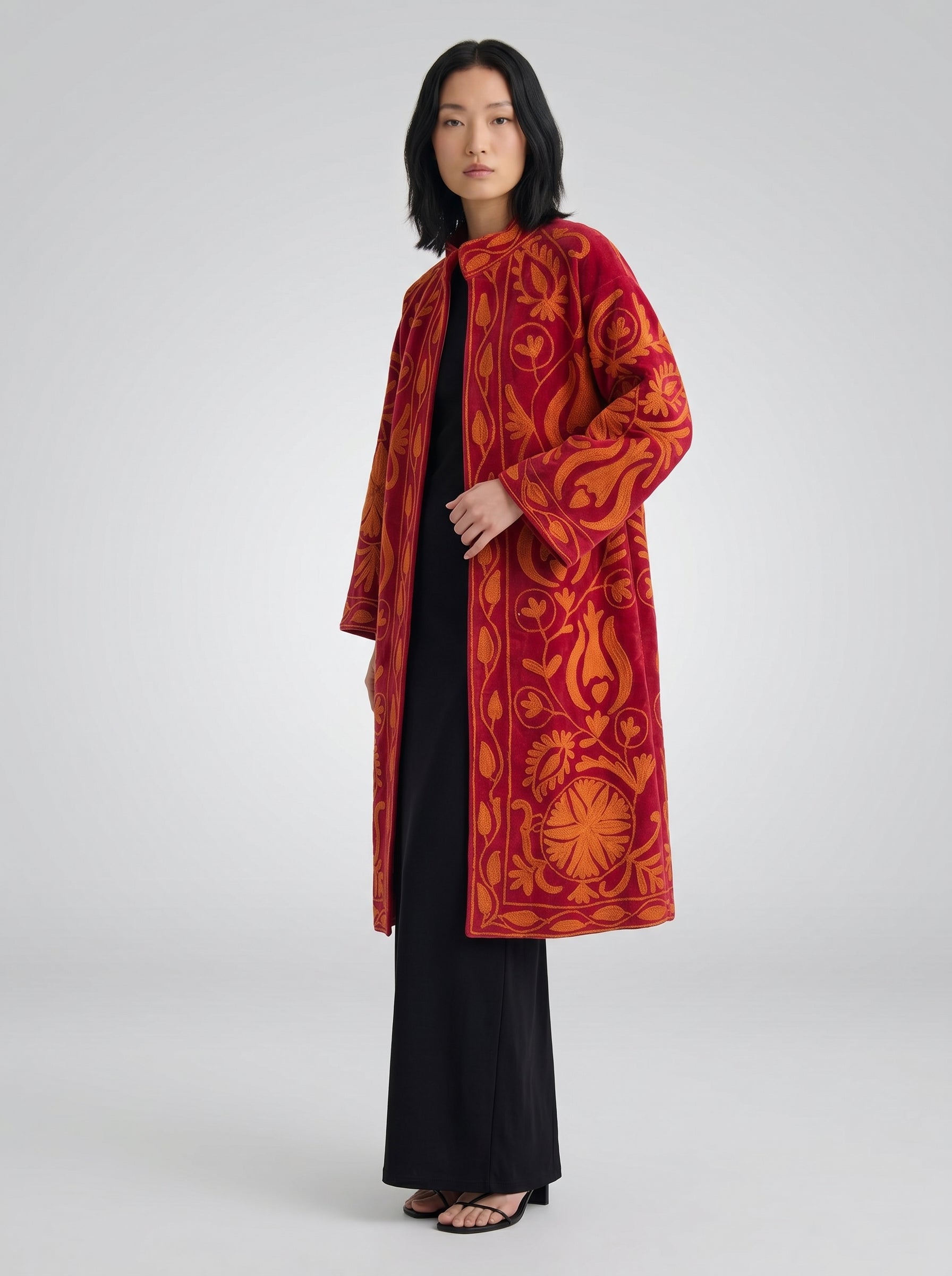 Crimson Tulip Velvet Suzani Coat