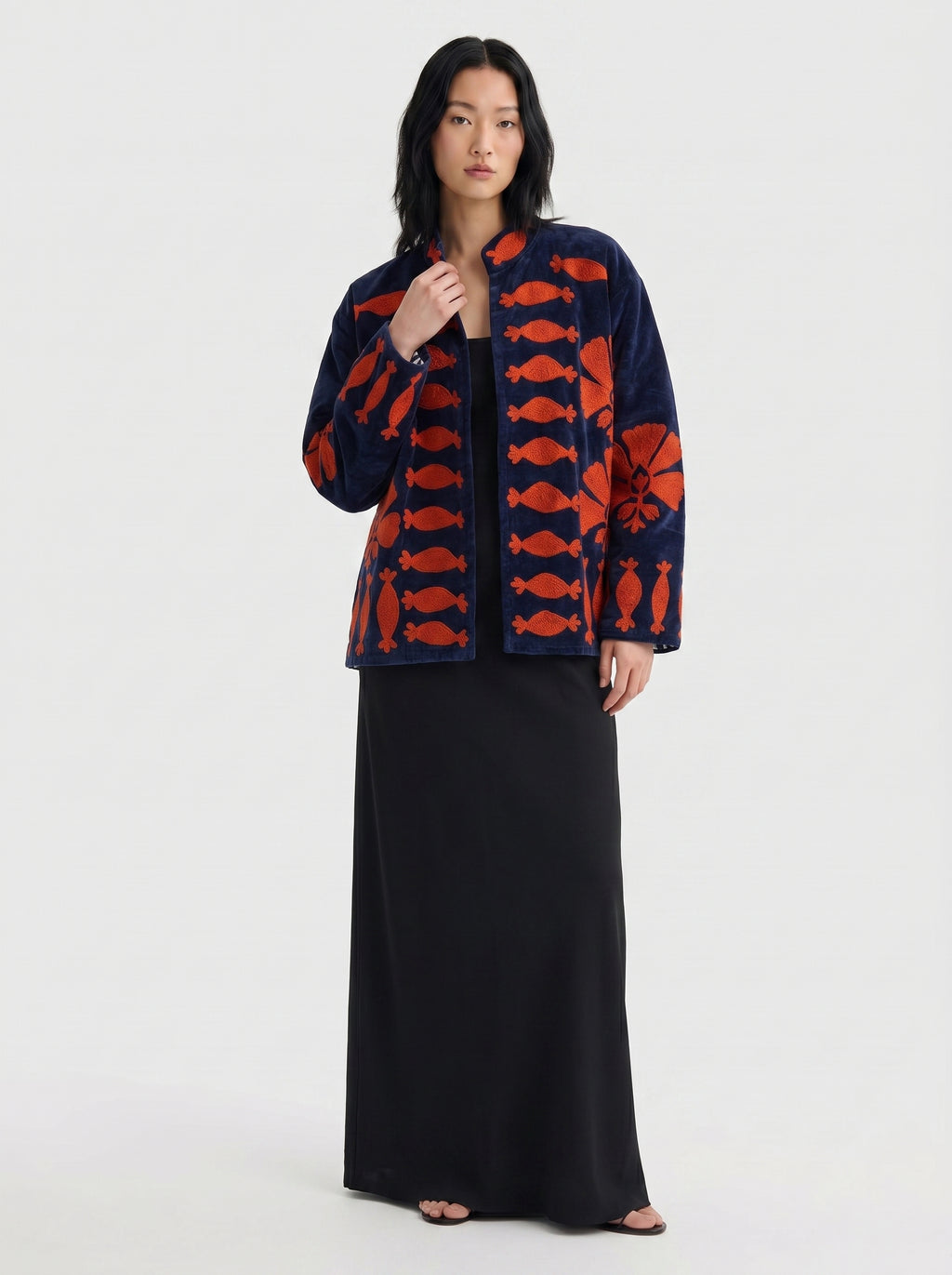 Navy Pomegranate Velvet Suzani Jacket