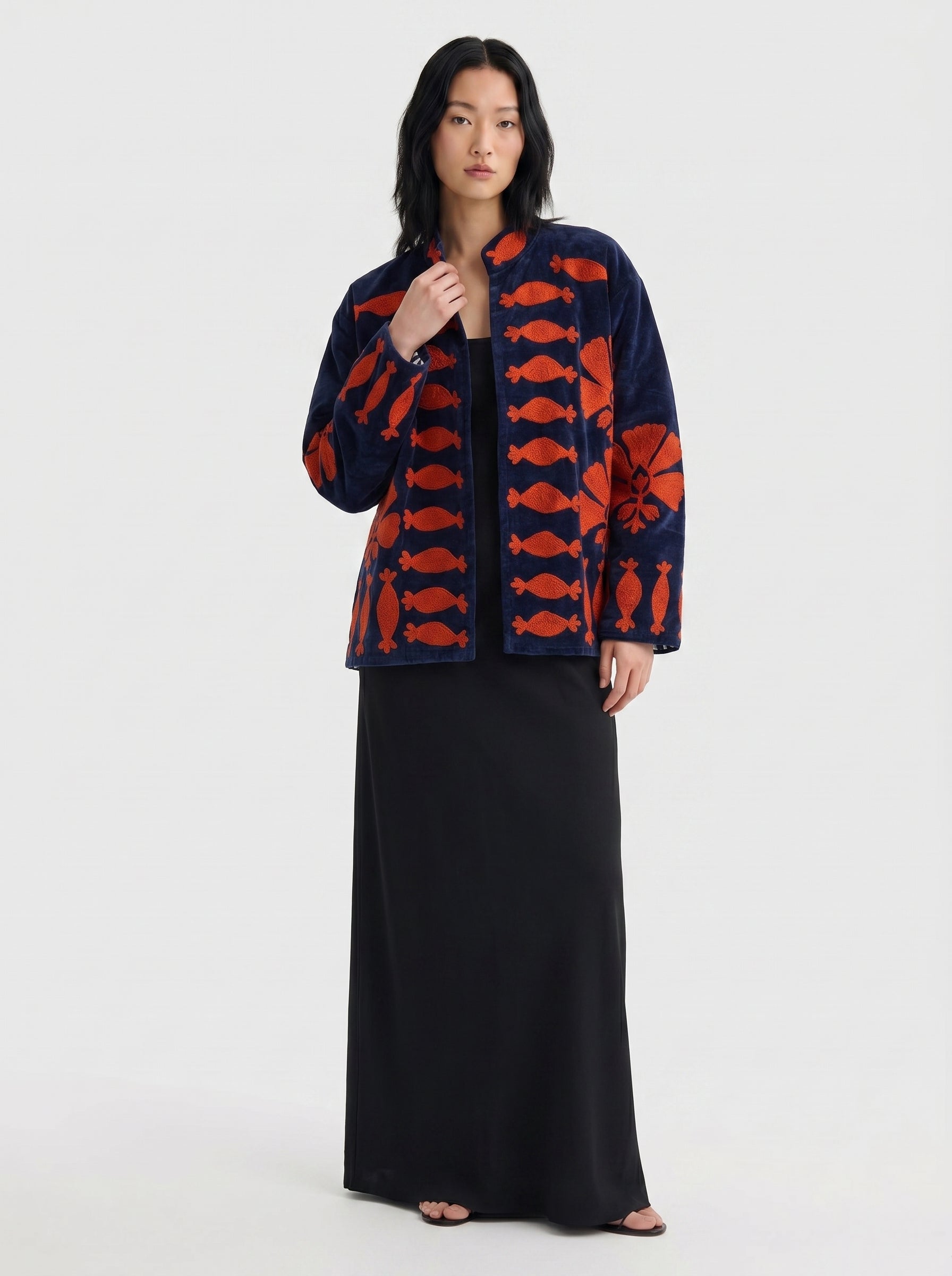 Navy Pomegranate Velvet Suzani Jacket