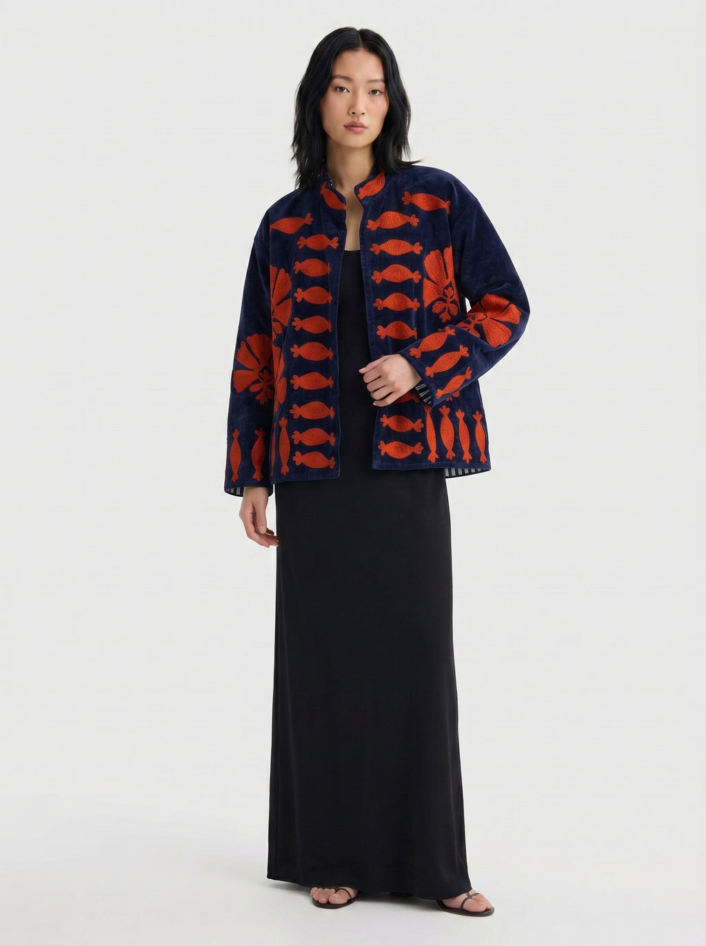 Navy Pomegranate Velvet Suzani Jacket