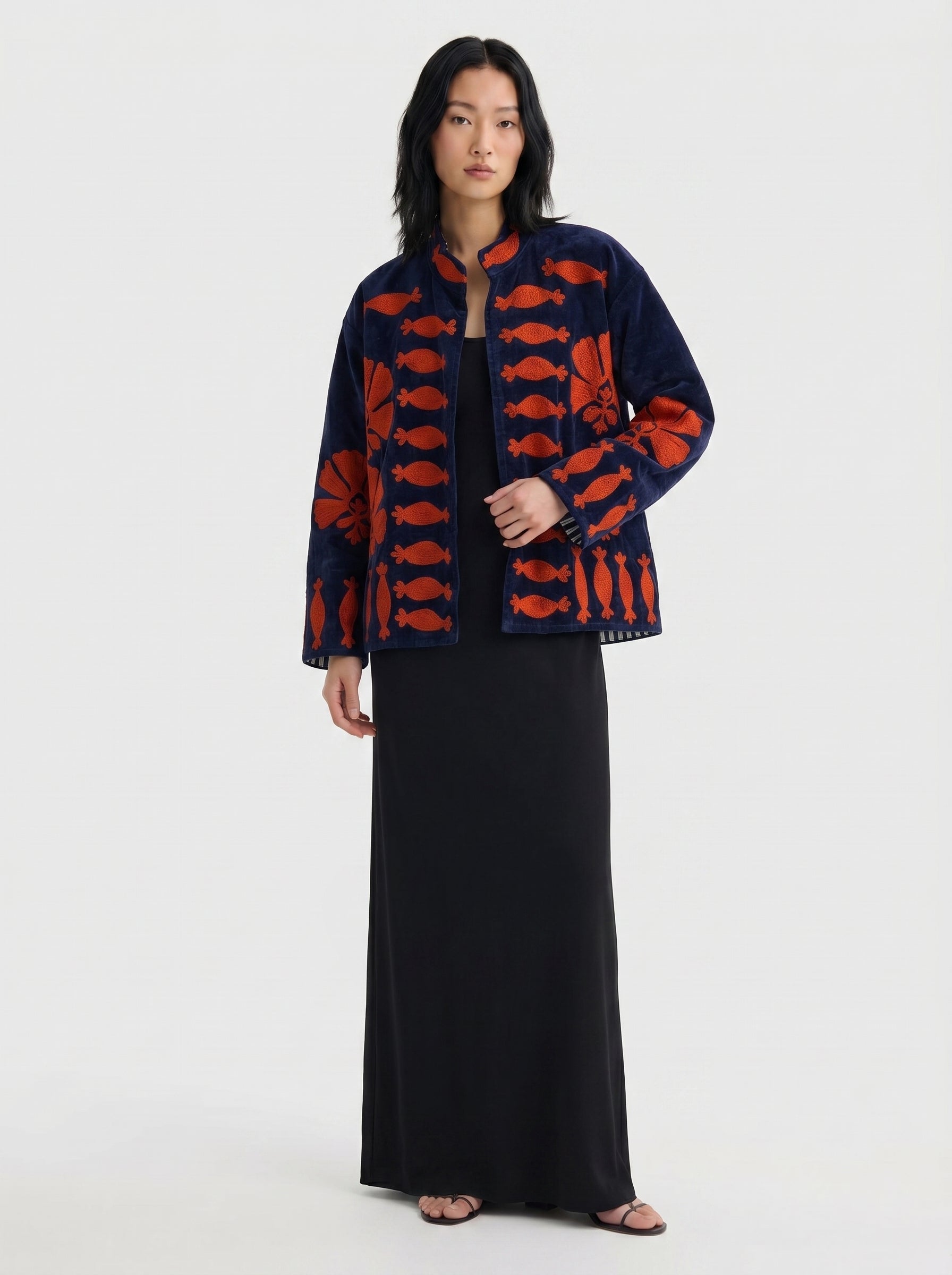 Navy Pomegranate Velvet Suzani Jacket