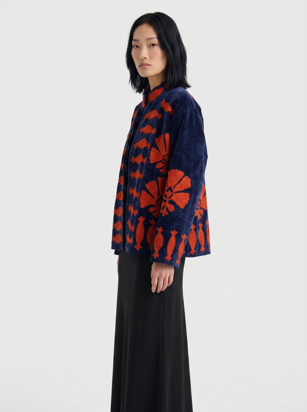 Navy Pomegranate Velvet Suzani Jacket