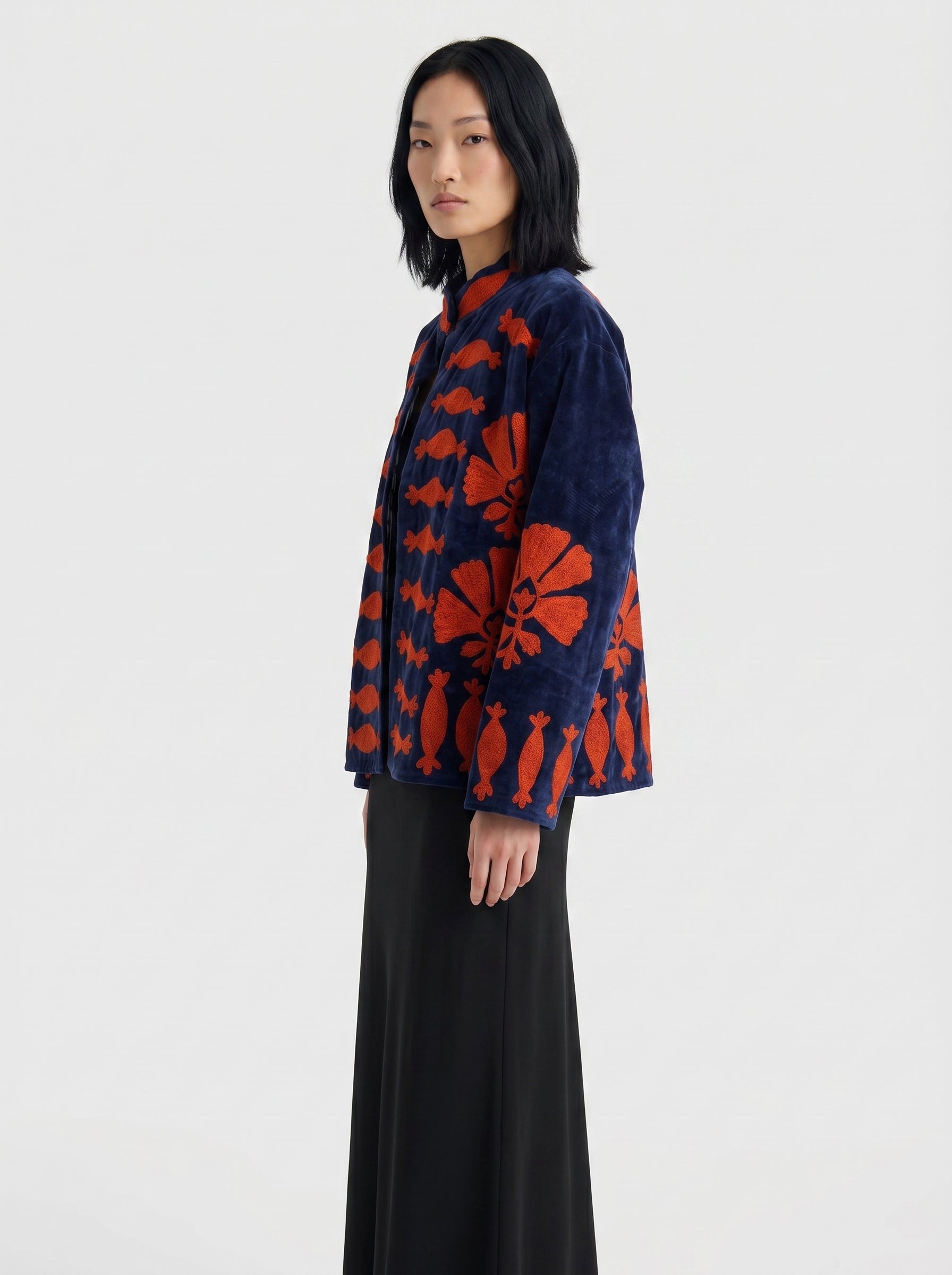 Navy Pomegranate Velvet Suzani Jacket