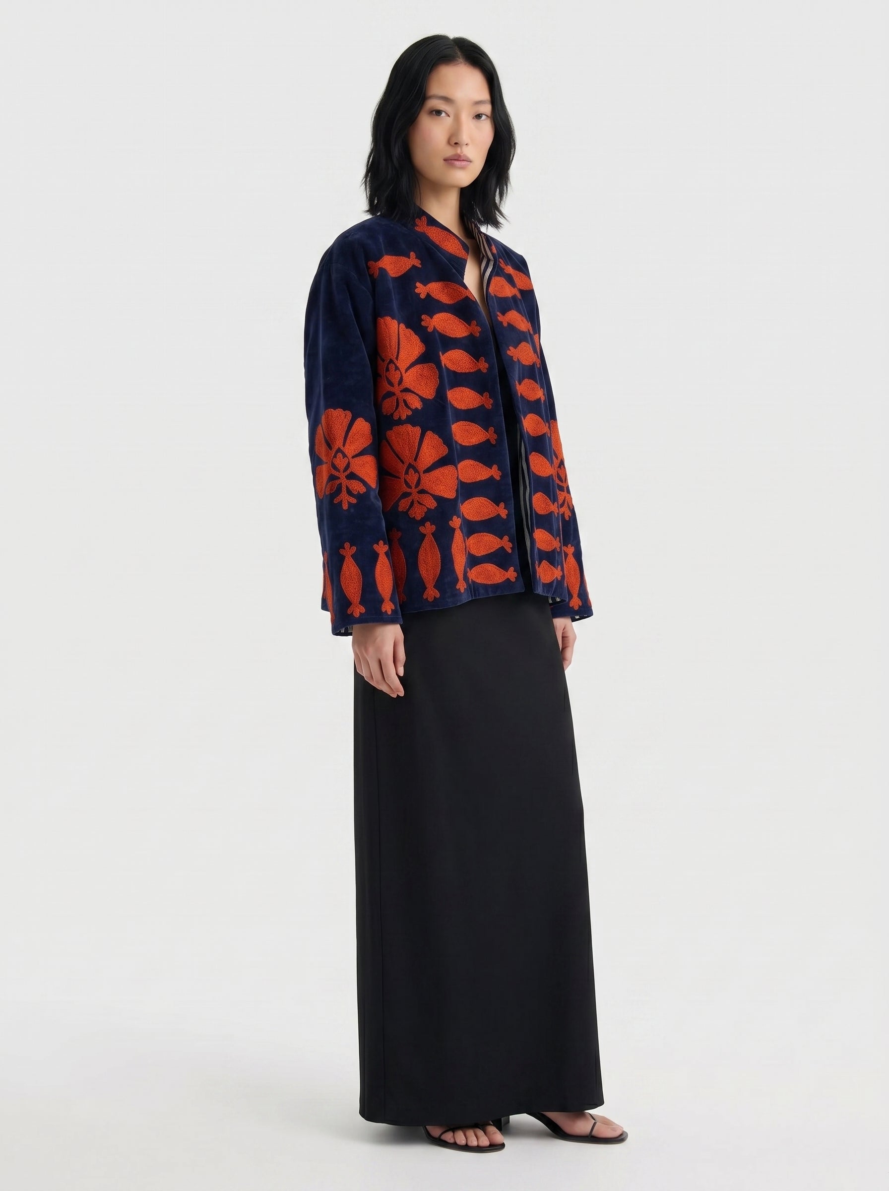 Navy Pomegranate Velvet Suzani Jacket