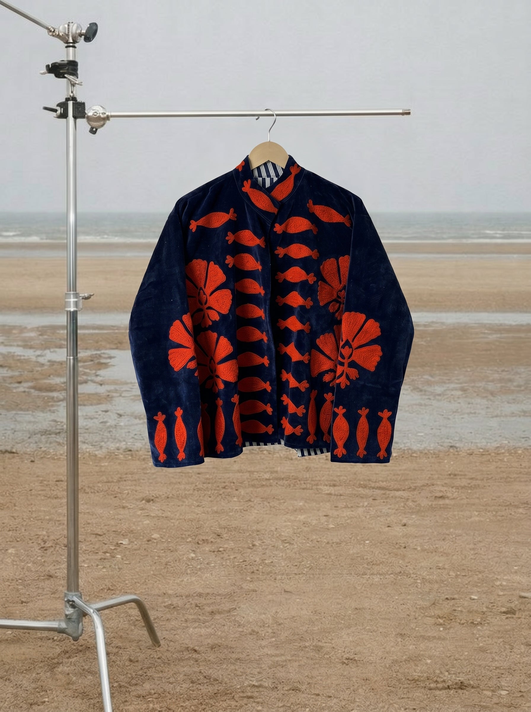 Navy Pomegranate Velvet Suzani Jacket