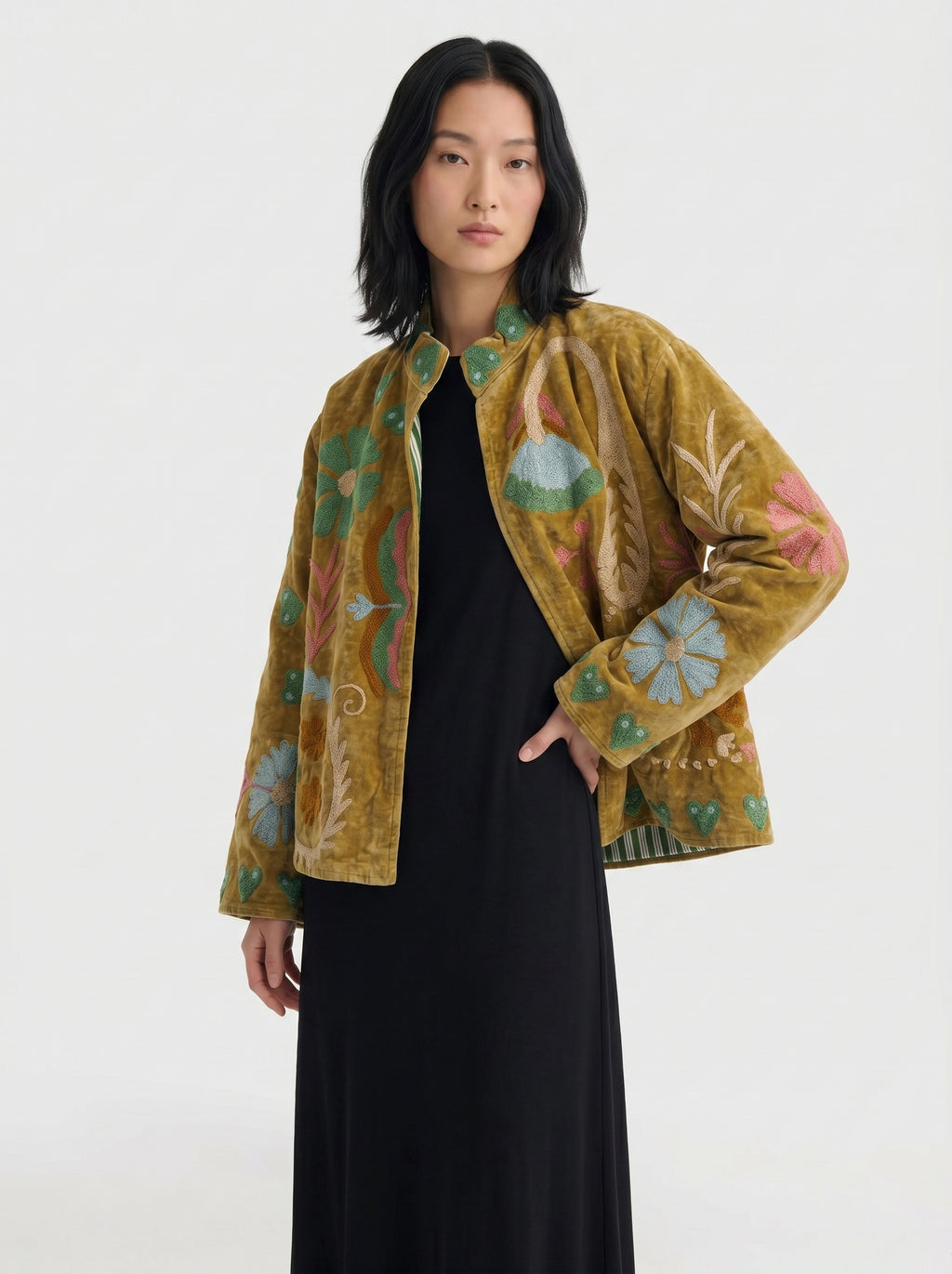 Olive Paisley Velvet Suzani Jacket