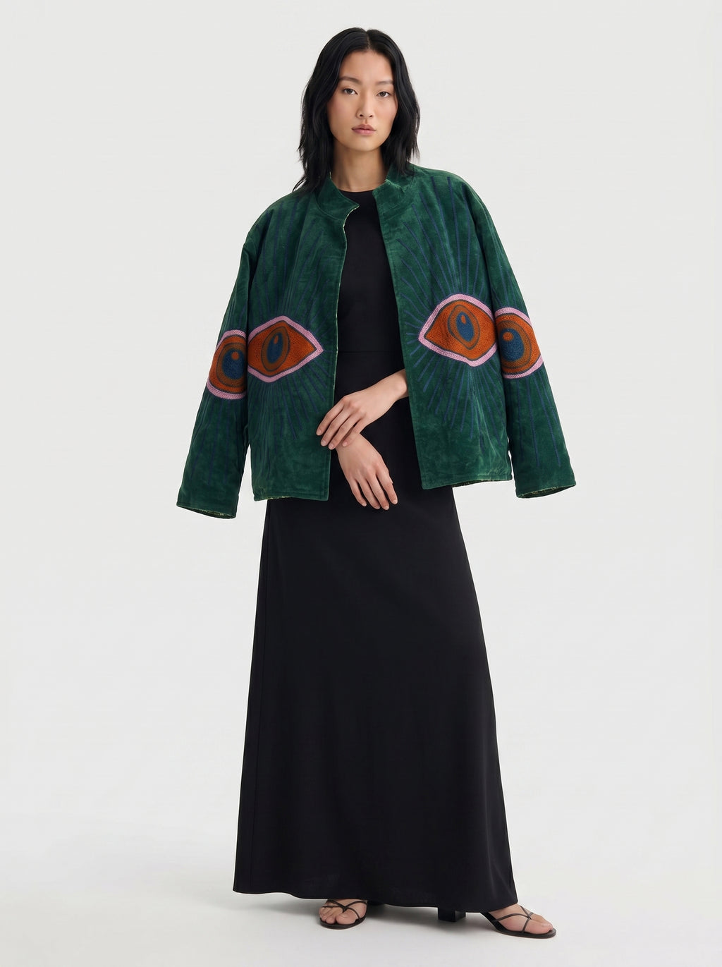 Teal Evil Eye Velvet Suzani Jacket