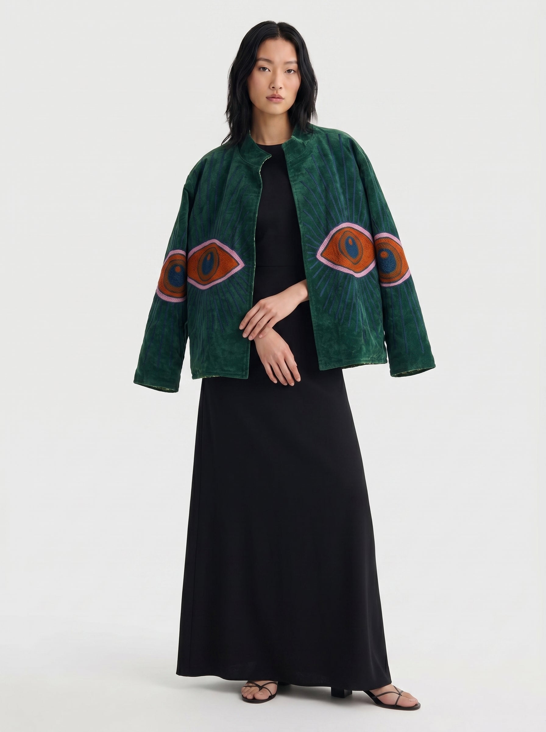 Teal Evil Eye Velvet Suzani Jacket