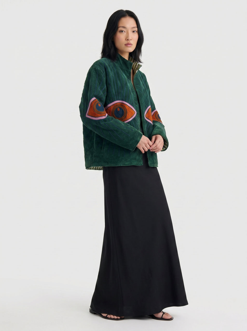 Teal Evil Eye Velvet Suzani Jacket